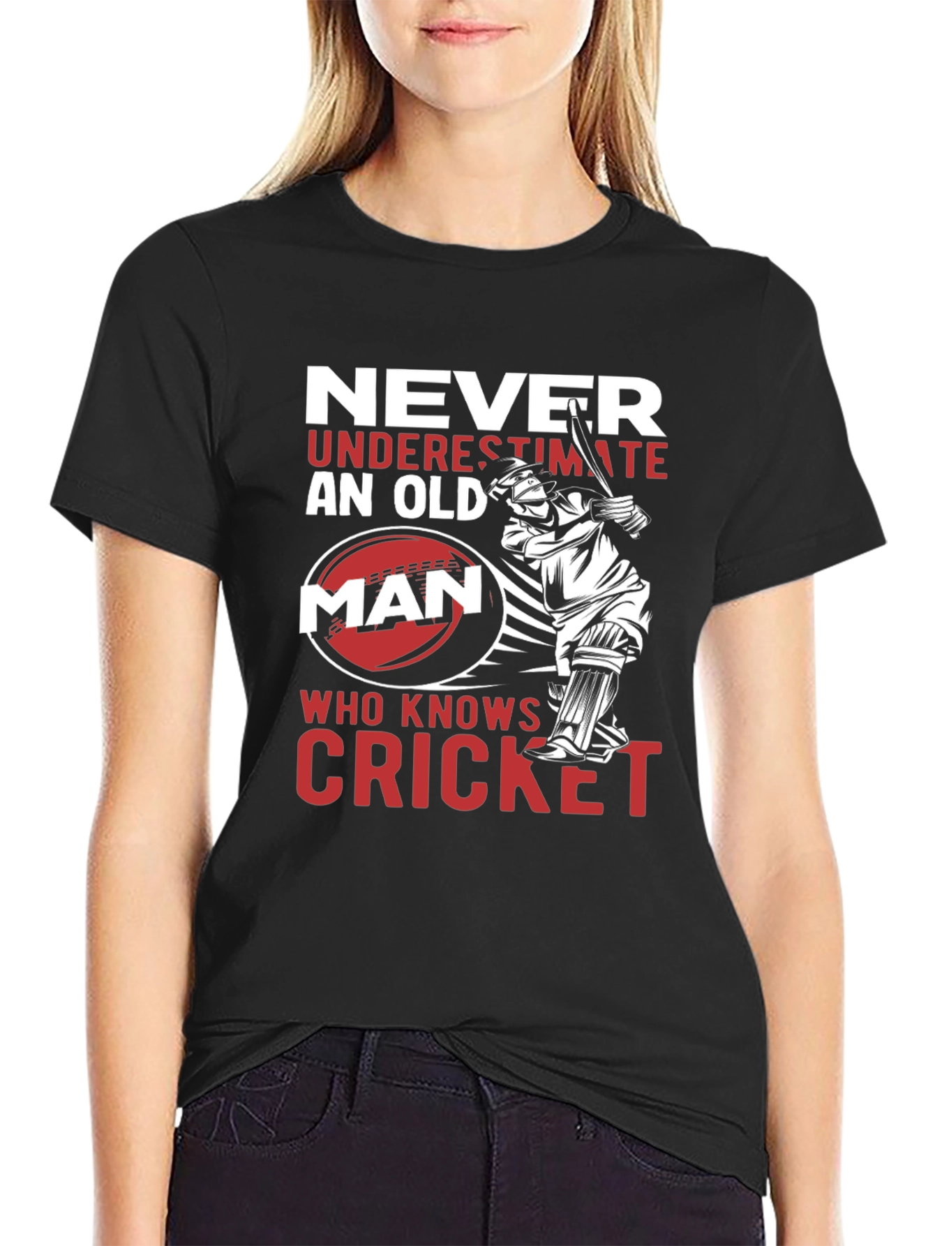 Never Underestimate Cricket Old Man T-Shirt