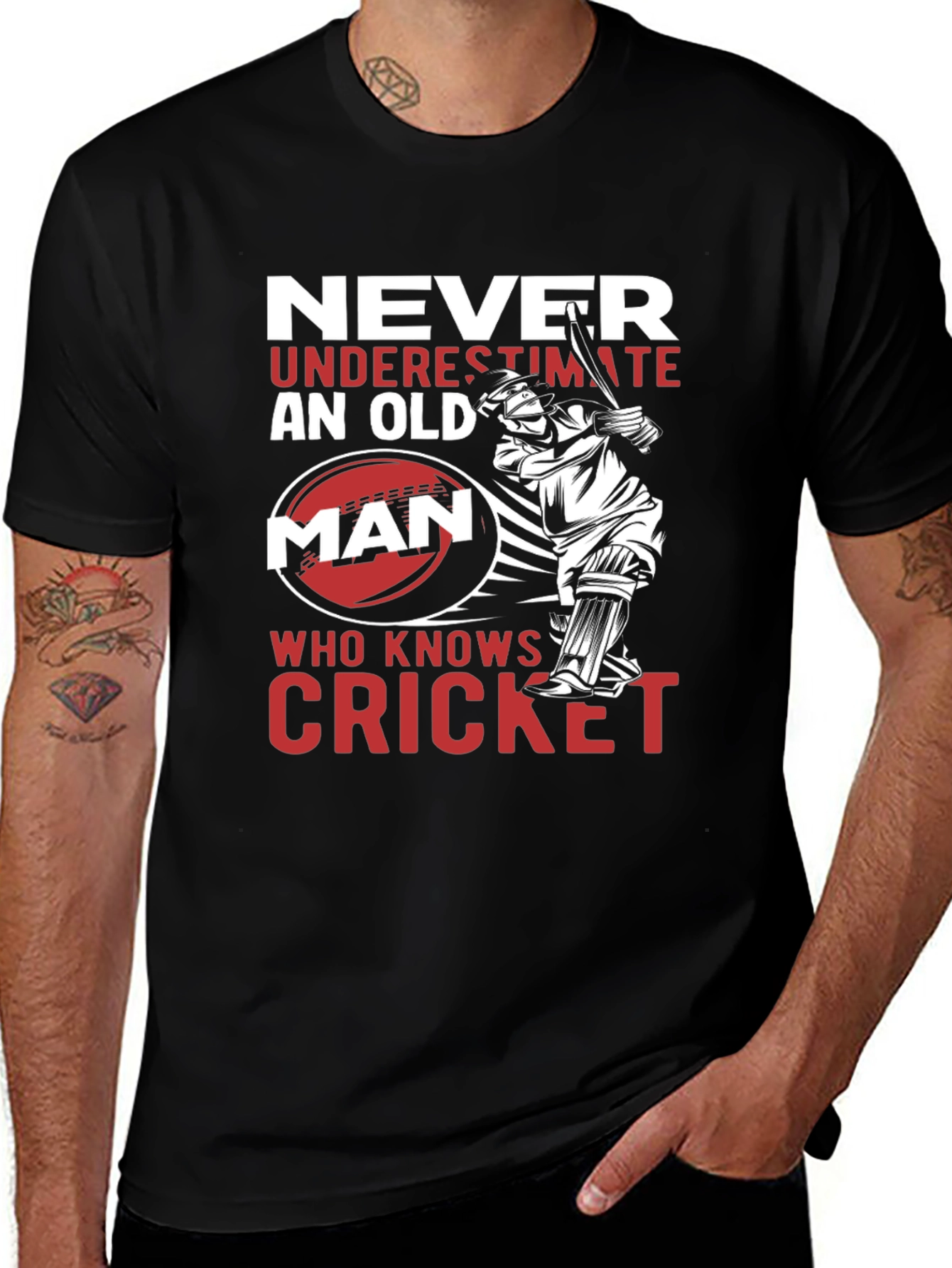 Never Underestimate Cricket Old Man T-Shirt