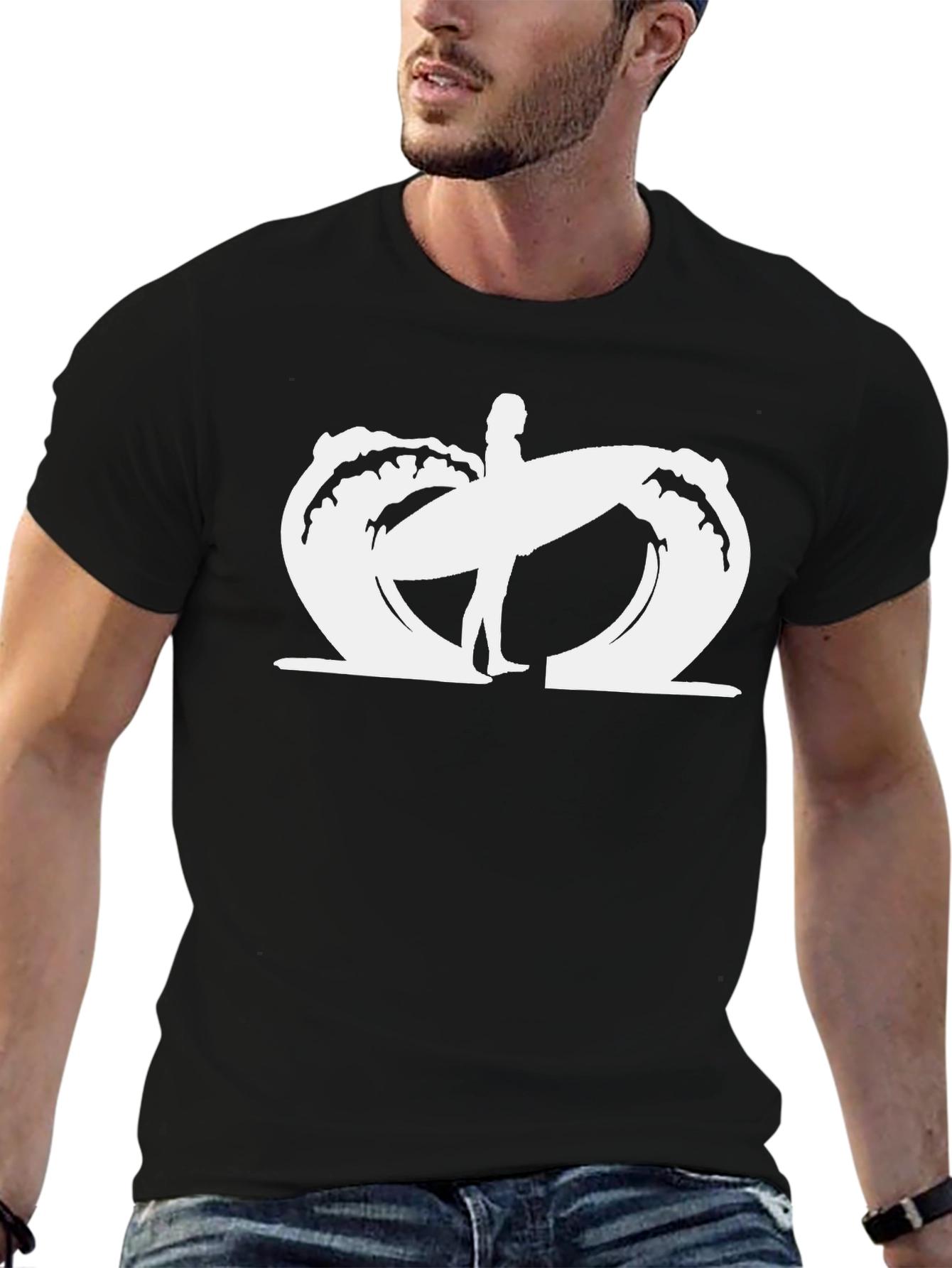 Surfer Graphic Black T-Shirt - Beach Vibes