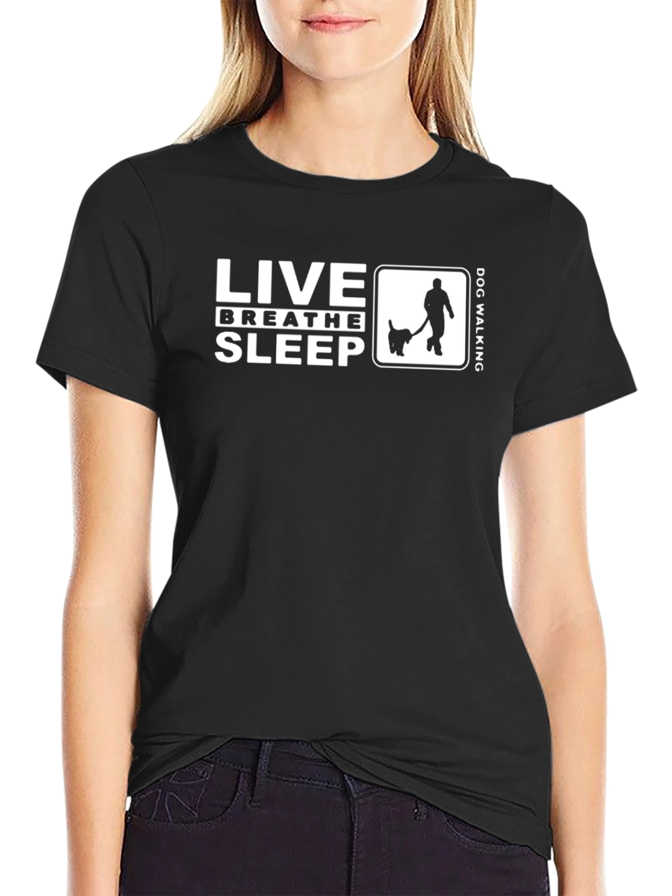Live Breathe Sleep Dog Walking Black T-Shirt