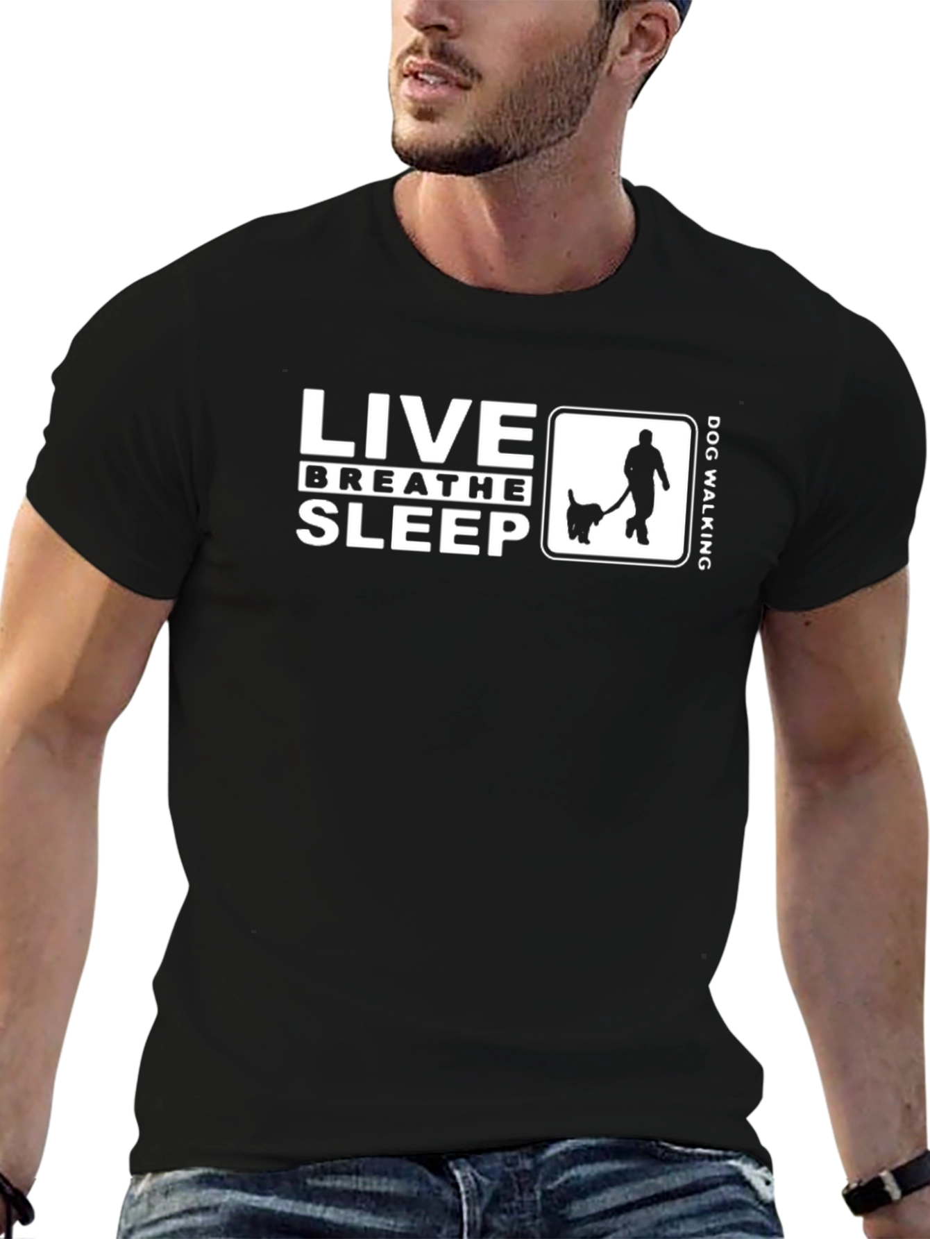Live Breathe Sleep Dog Walking Black T-Shirt