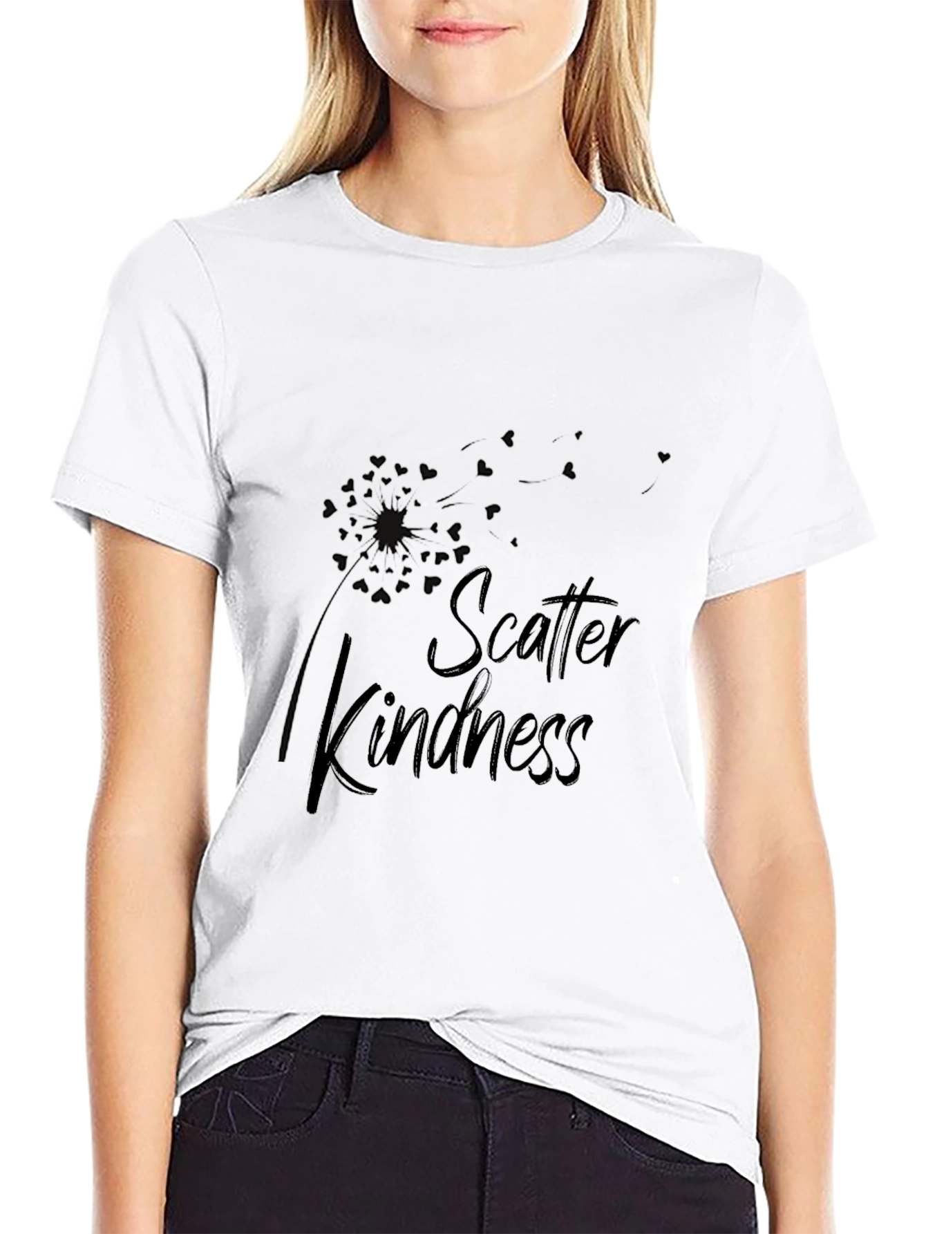 Scatter Kindness Graphic Tee - Black Cotton Casual T-Shirt