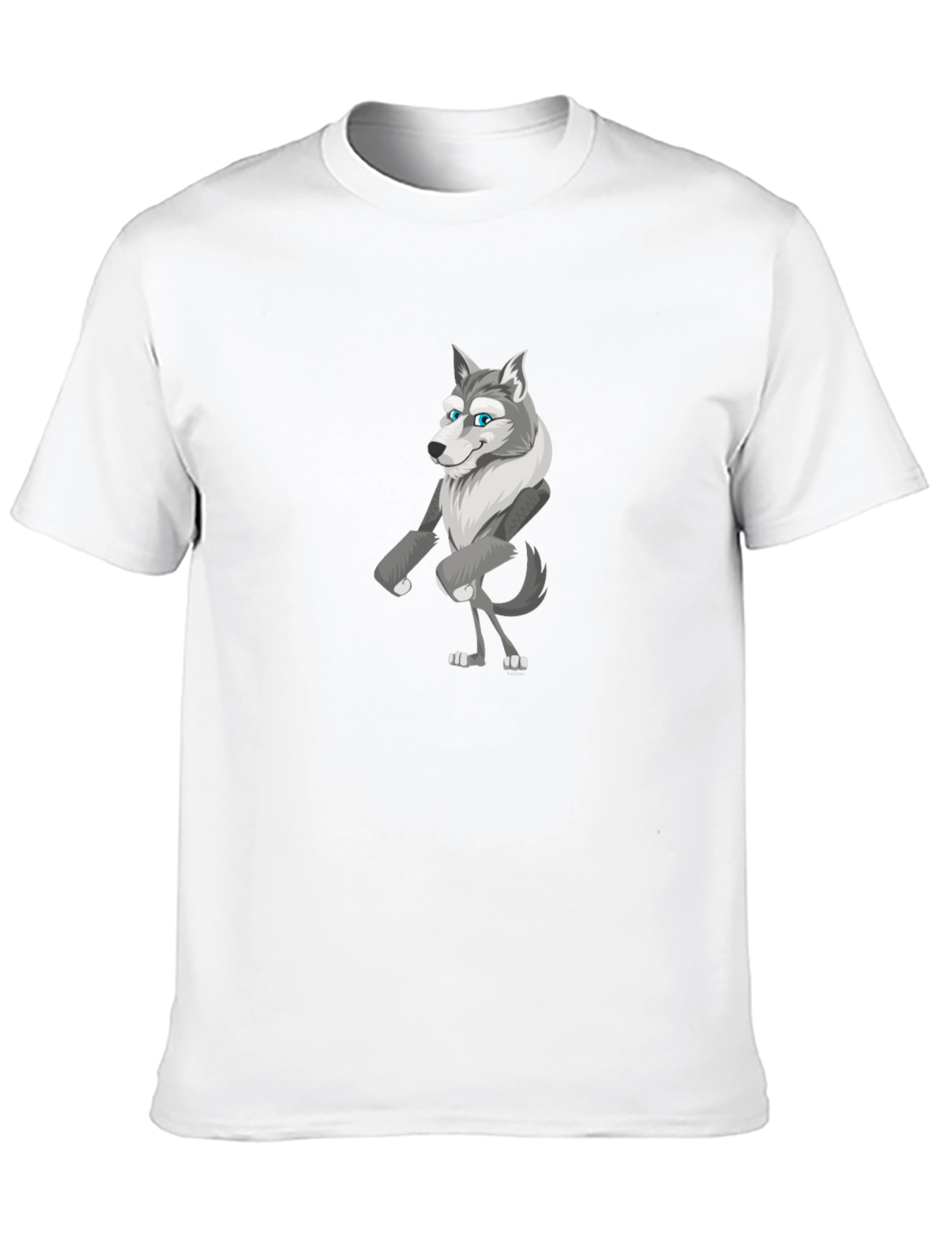 Cartoon Wolf Graphic Tee - Black Cotton T-Shirt