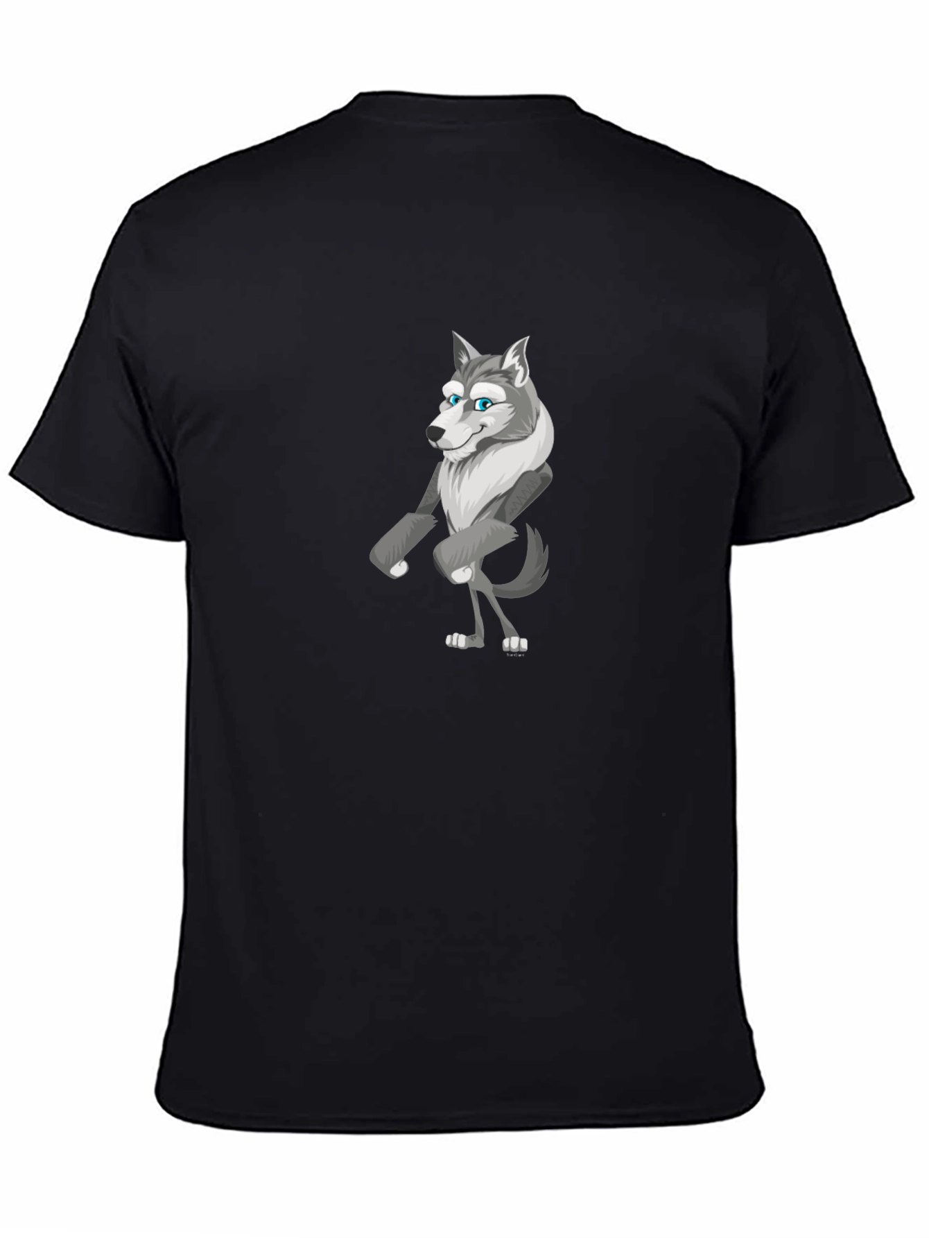 Cartoon Wolf Graphic Tee - Black Cotton T-Shirt
