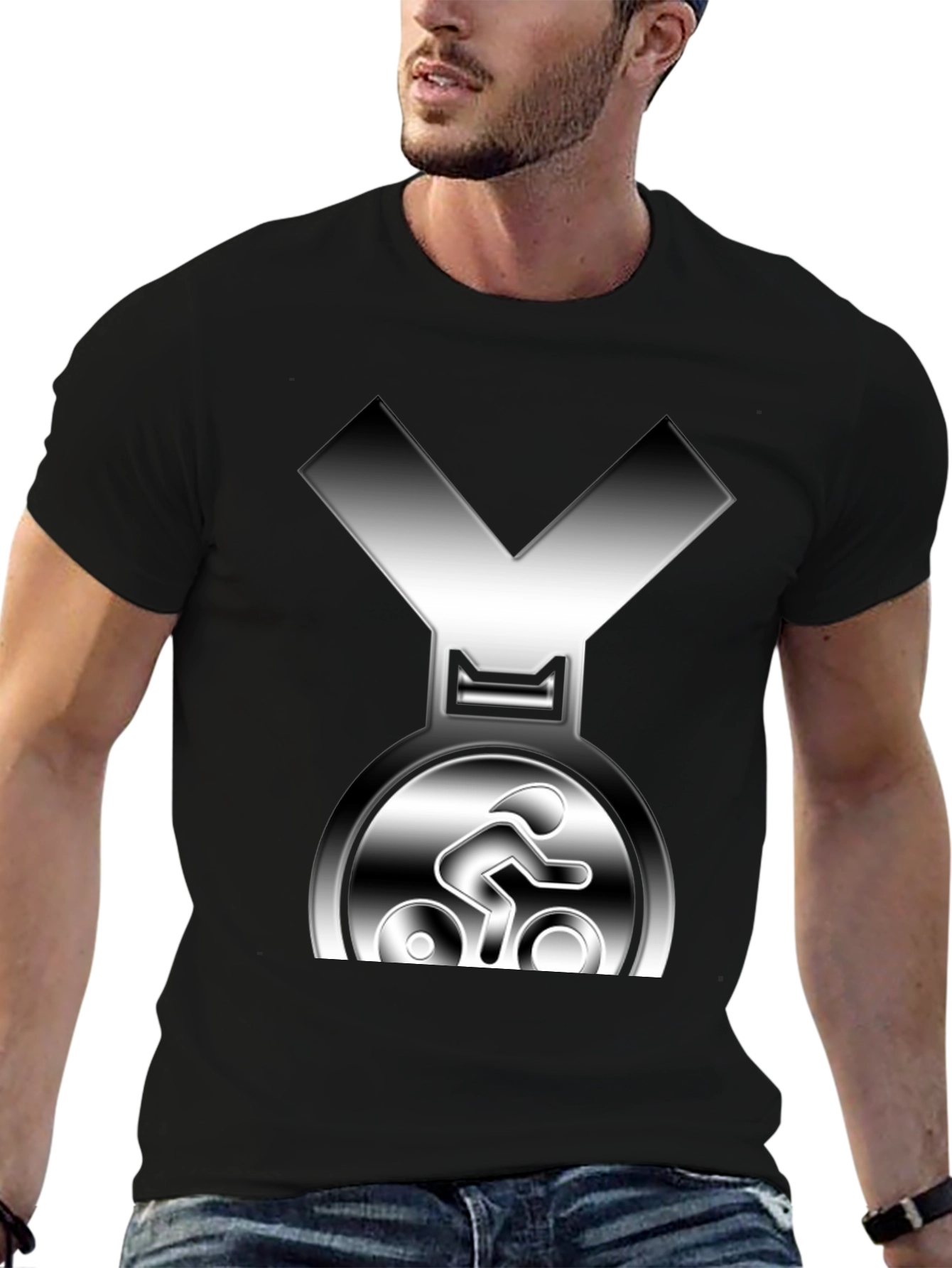 Cycling Medal T-Shirt - Silver Graphic Tee
