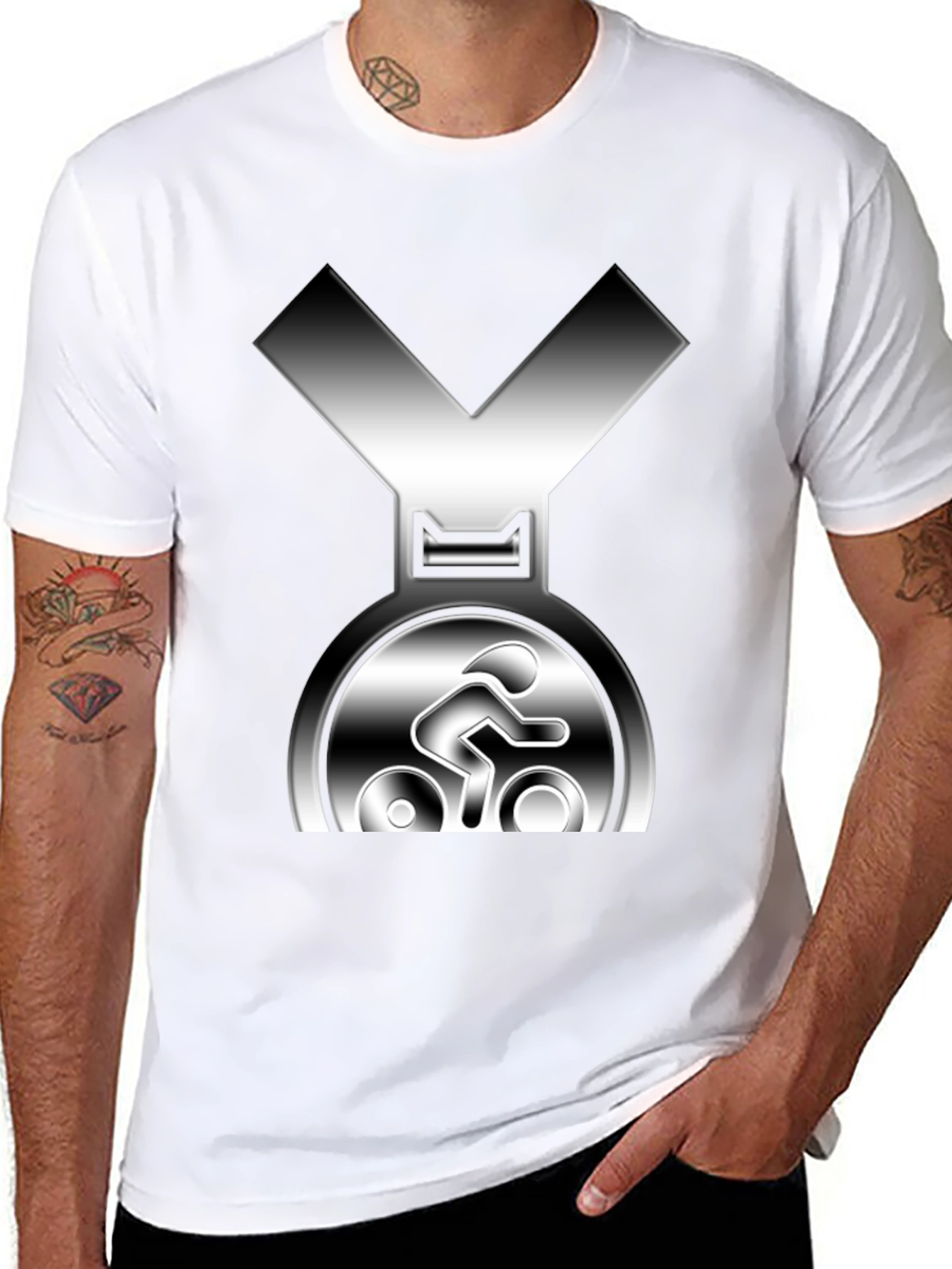 Cycling Medal T-Shirt - Silver Graphic Tee