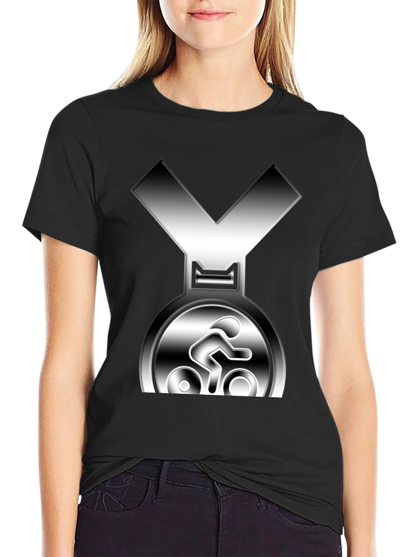 Cycling Medal T-Shirt - Silver Graphic Tee