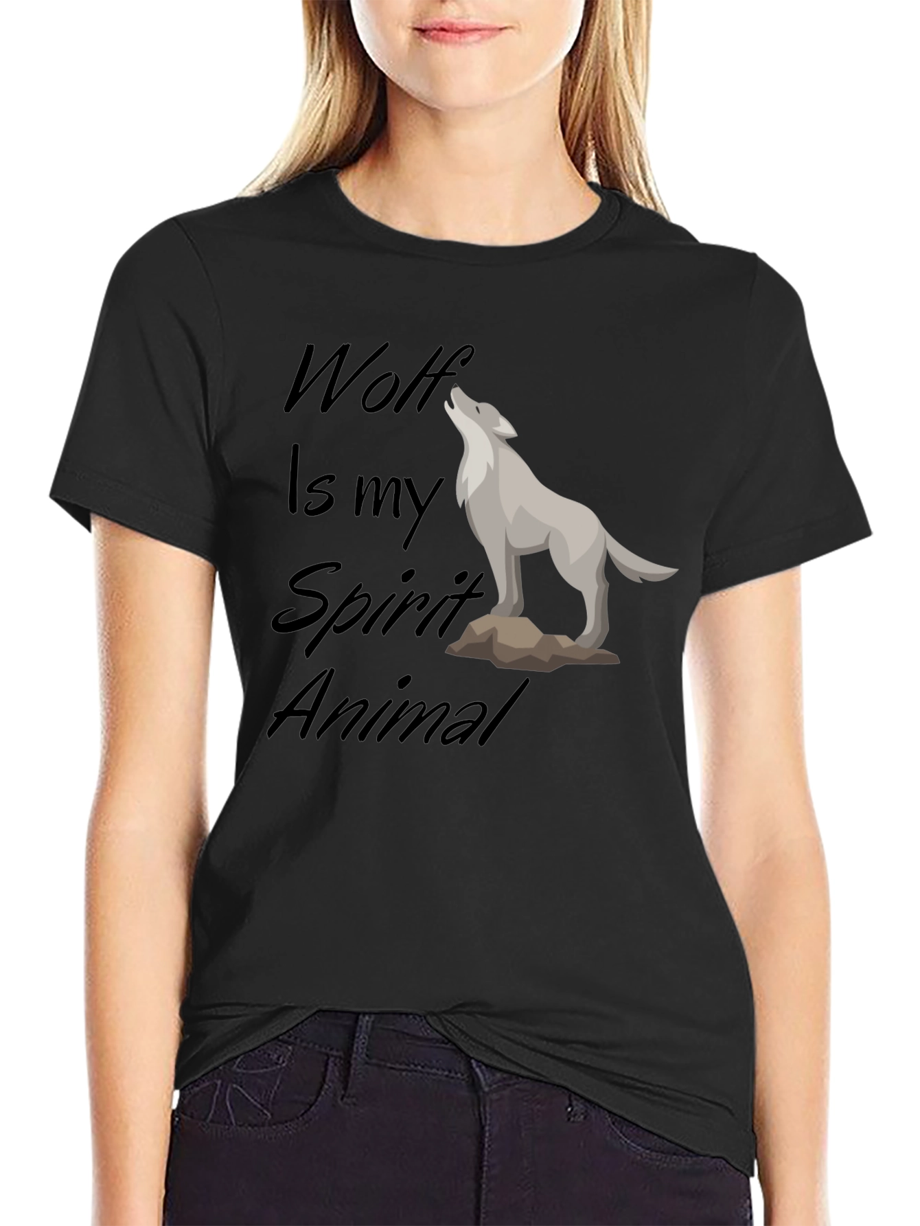 Wolf Spirit Animal Black T-Shirt