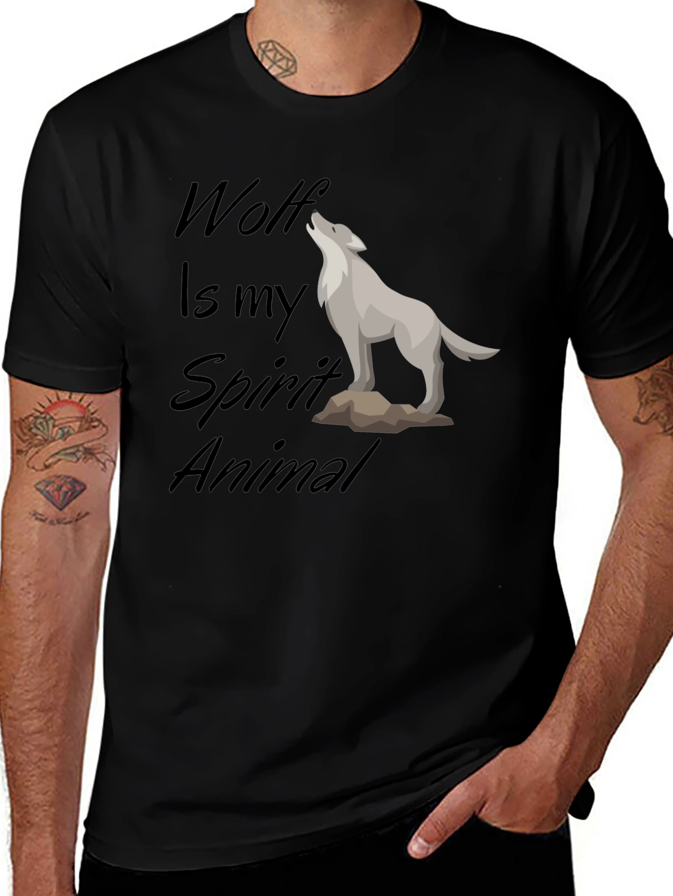 Wolf Spirit Animal Black T-Shirt