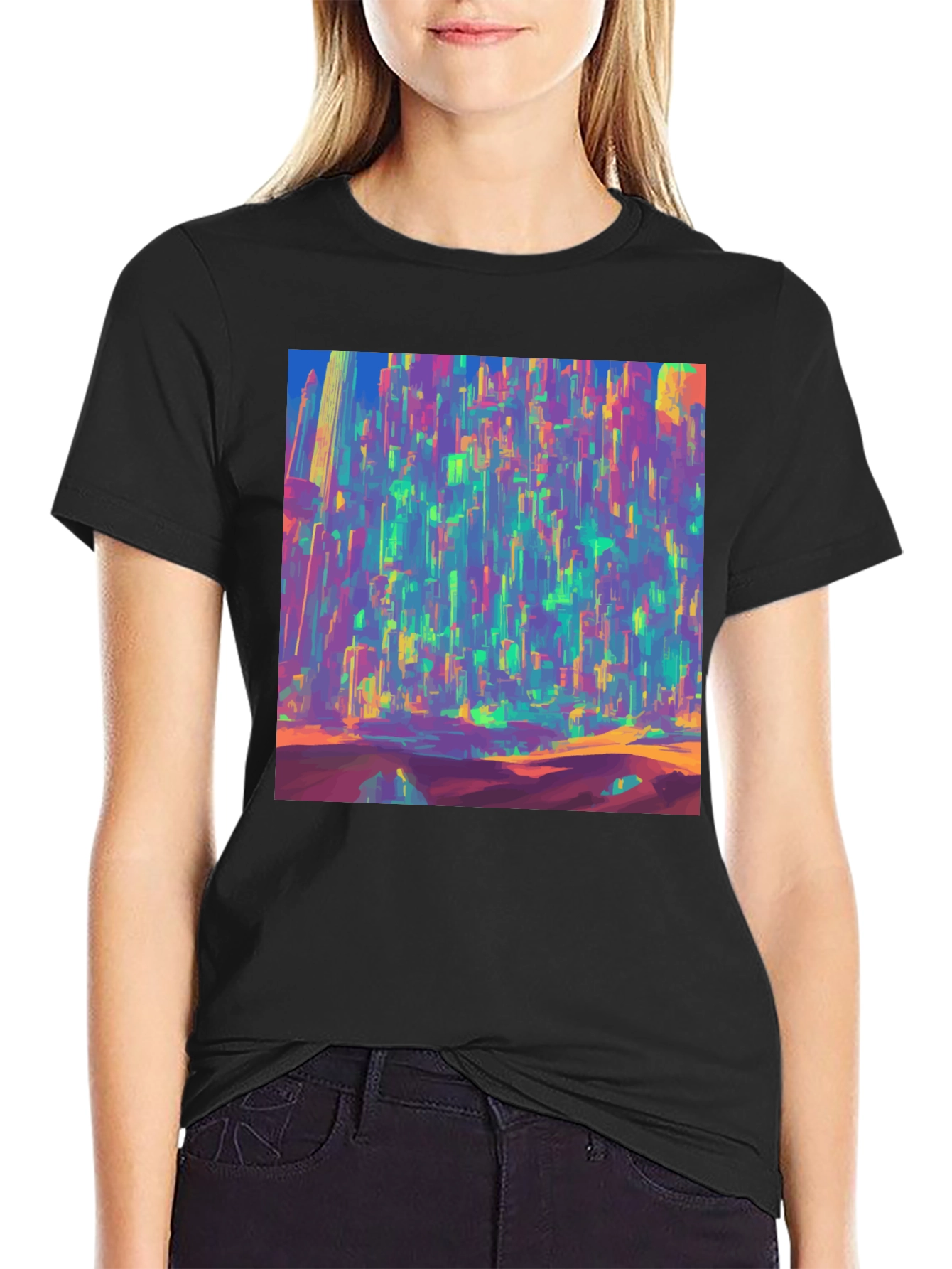 Vibrant Cityscape Graphic Tee - Bold Artistic Design