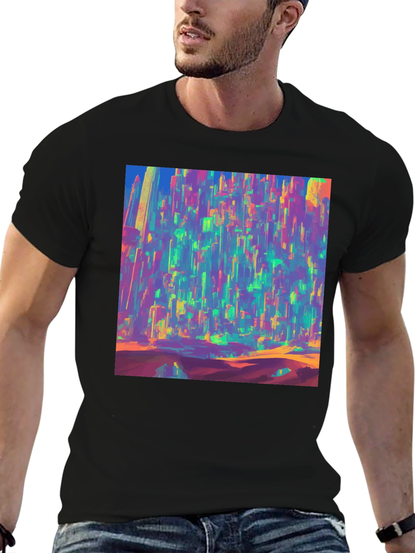 Vibrant Cityscape Graphic Tee - Bold Artistic Design