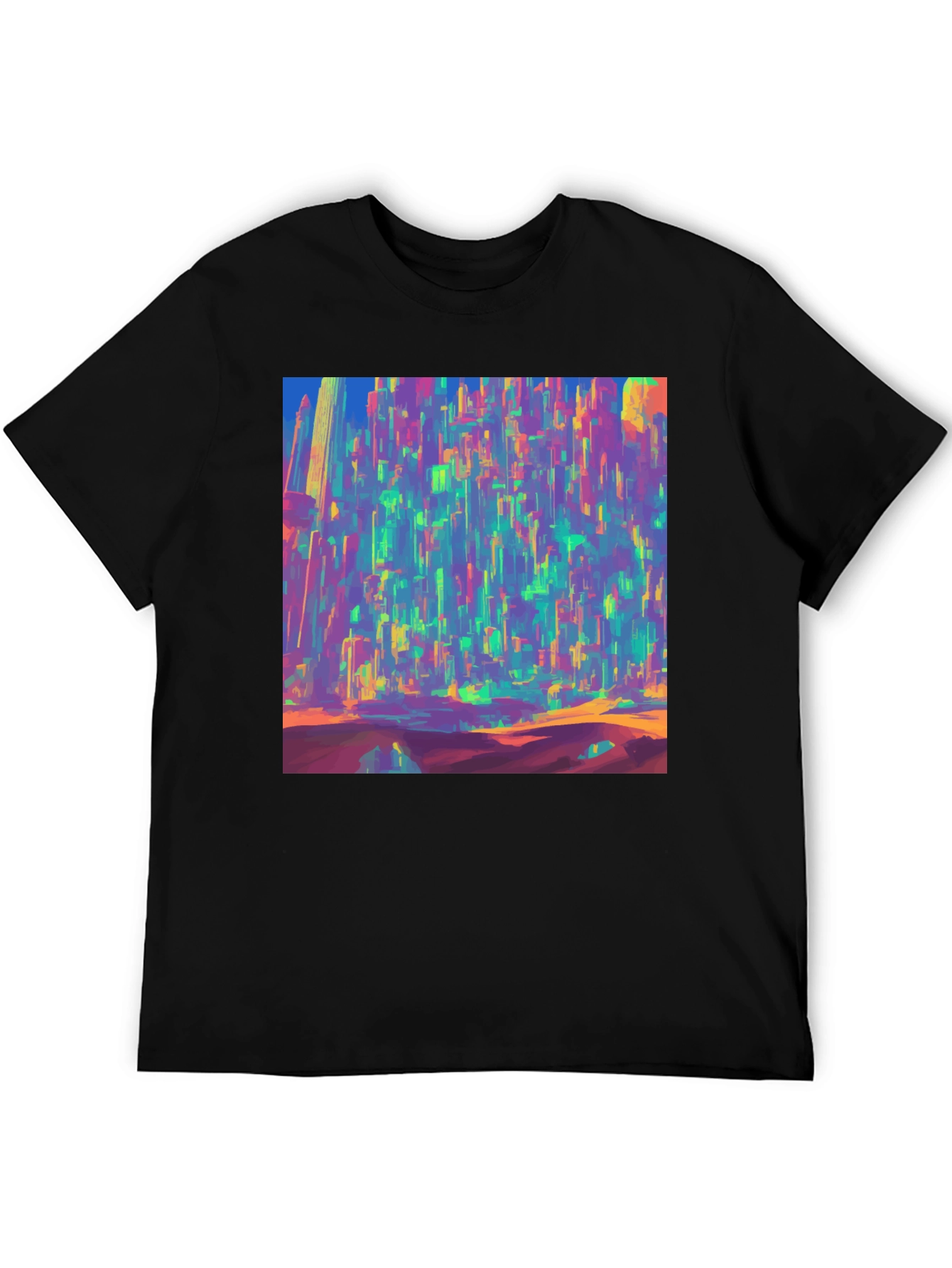 Vibrant Cityscape Graphic Tee - Bold Artistic Design