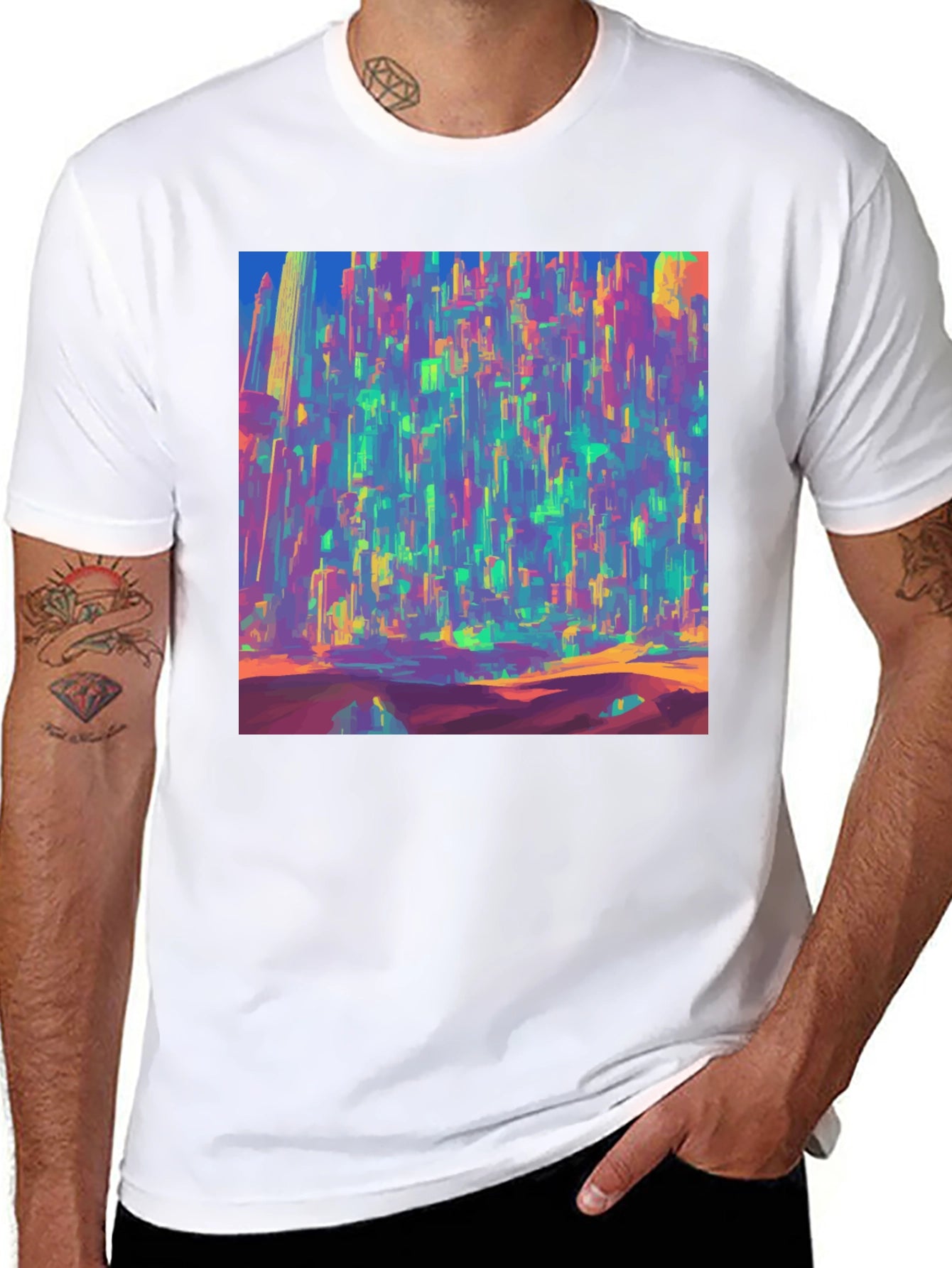 Vibrant Cityscape Graphic Tee - Bold Artistic Design