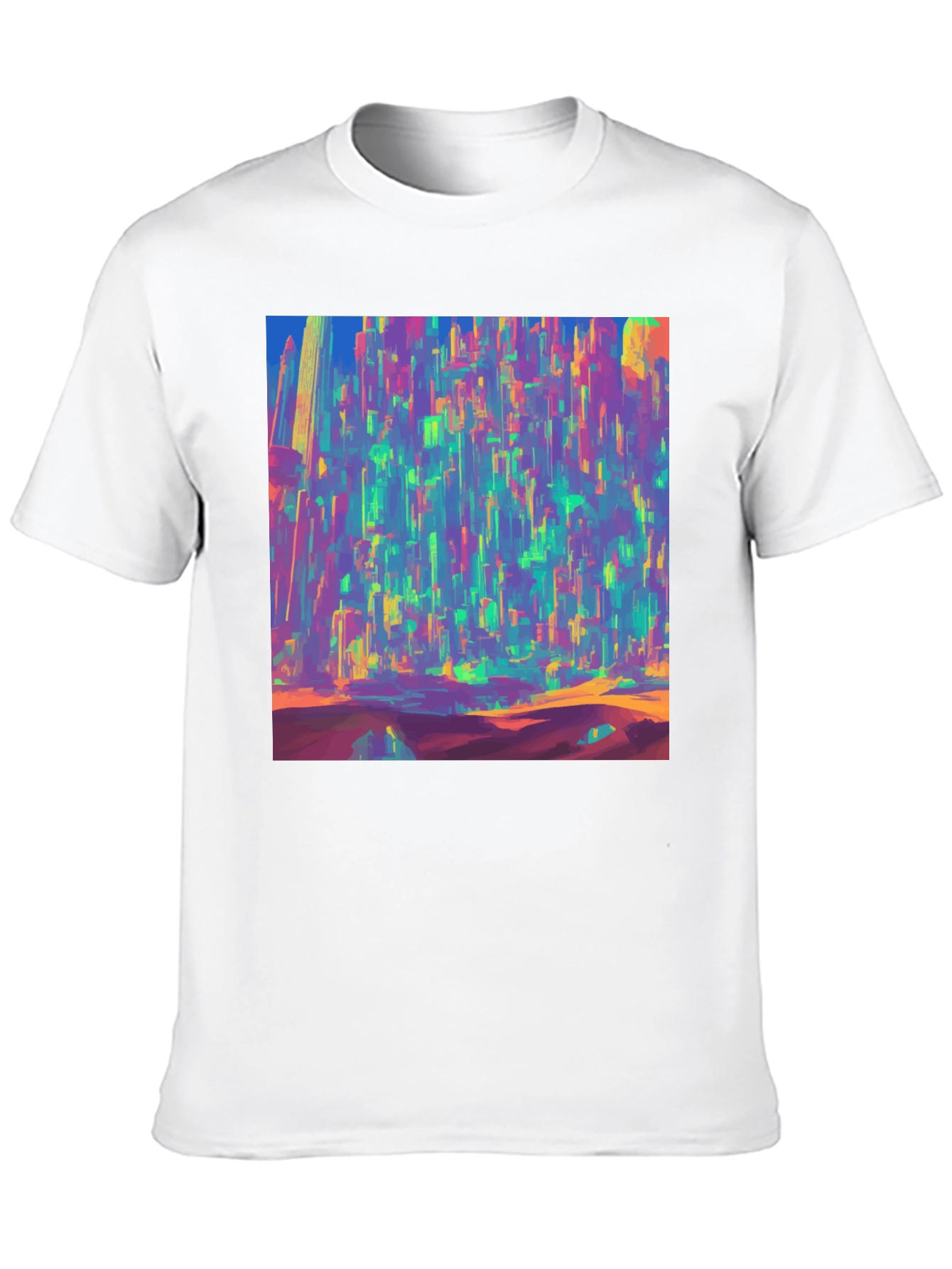 Vibrant Cityscape Graphic Tee - Bold Artistic Design