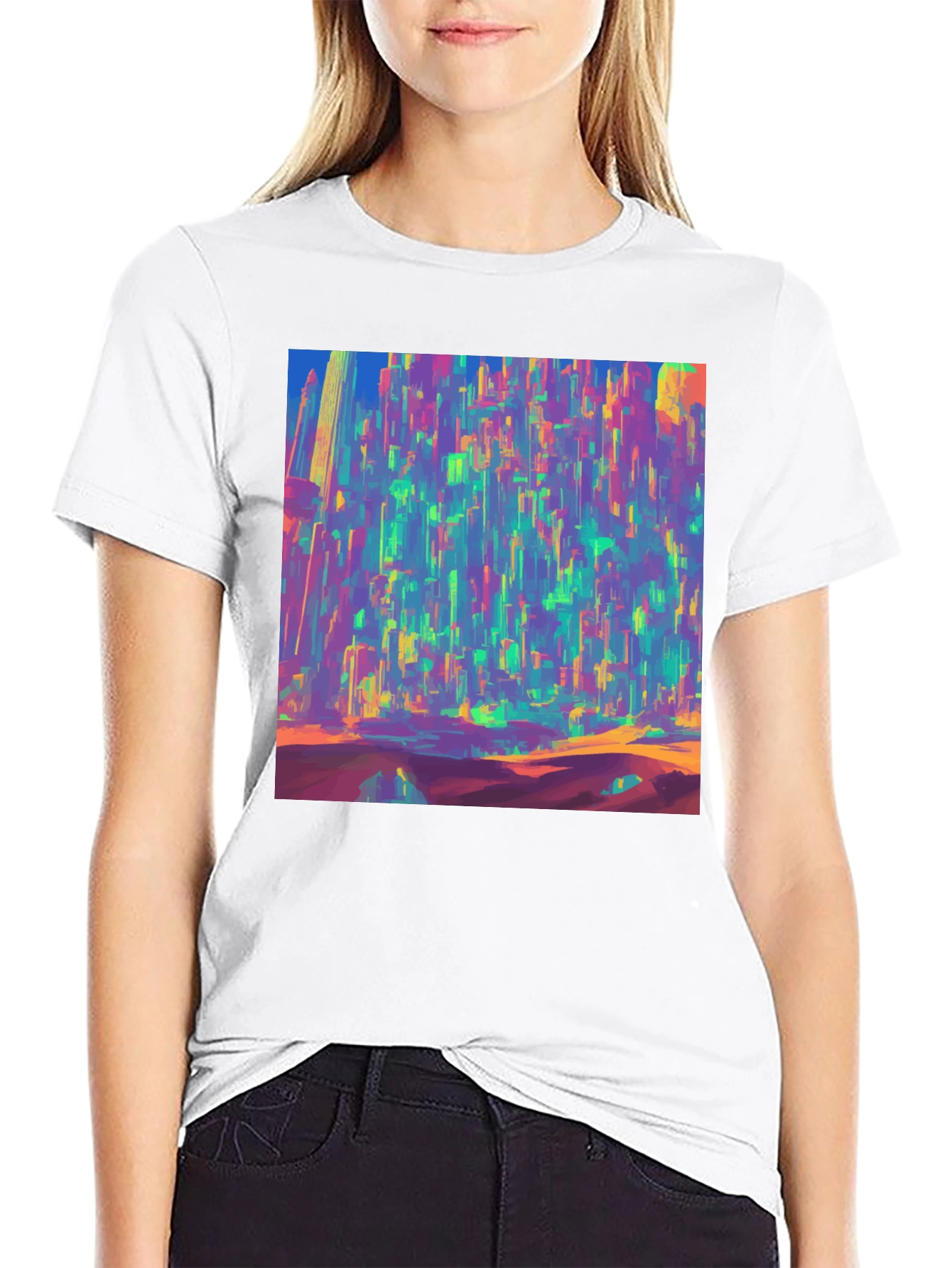 Vibrant Cityscape Graphic Tee - Bold Artistic Design