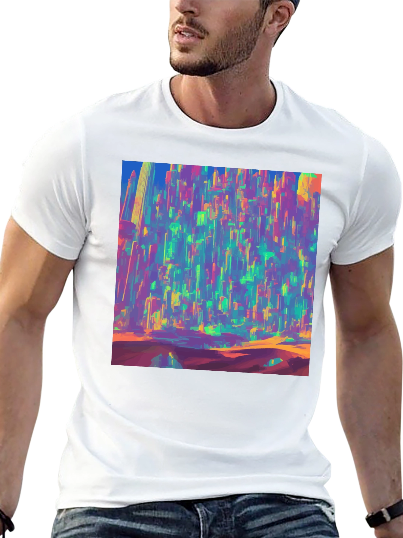 Vibrant Cityscape Graphic Tee - Bold Artistic Design