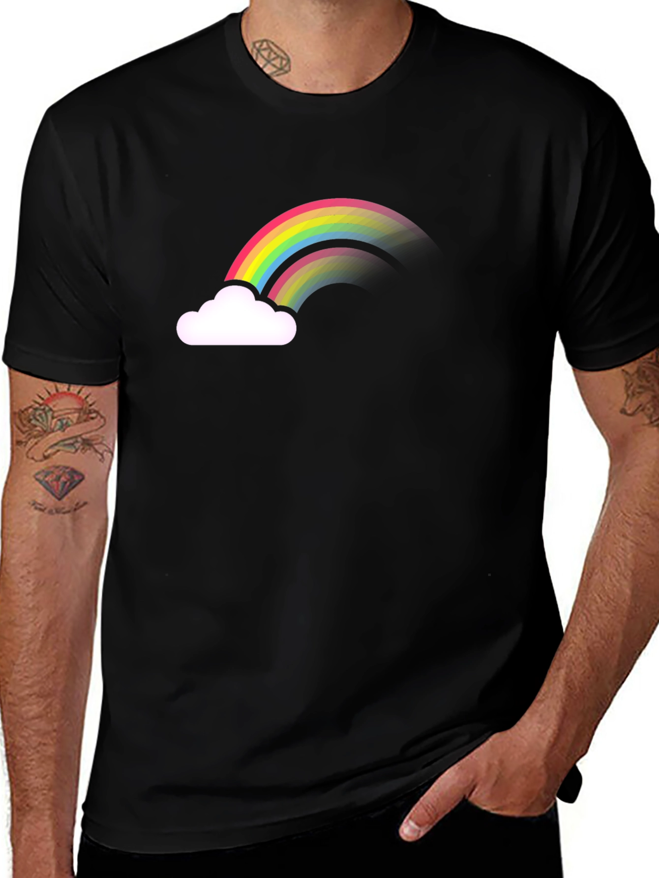 Rainbow Cloud Graphic Tee - Black Cotton Comfort