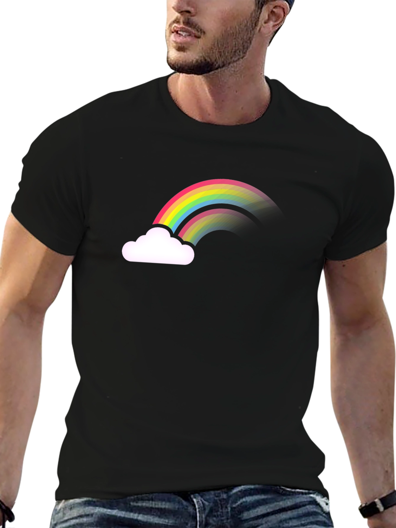 Rainbow Cloud Graphic Tee - Black Cotton Comfort