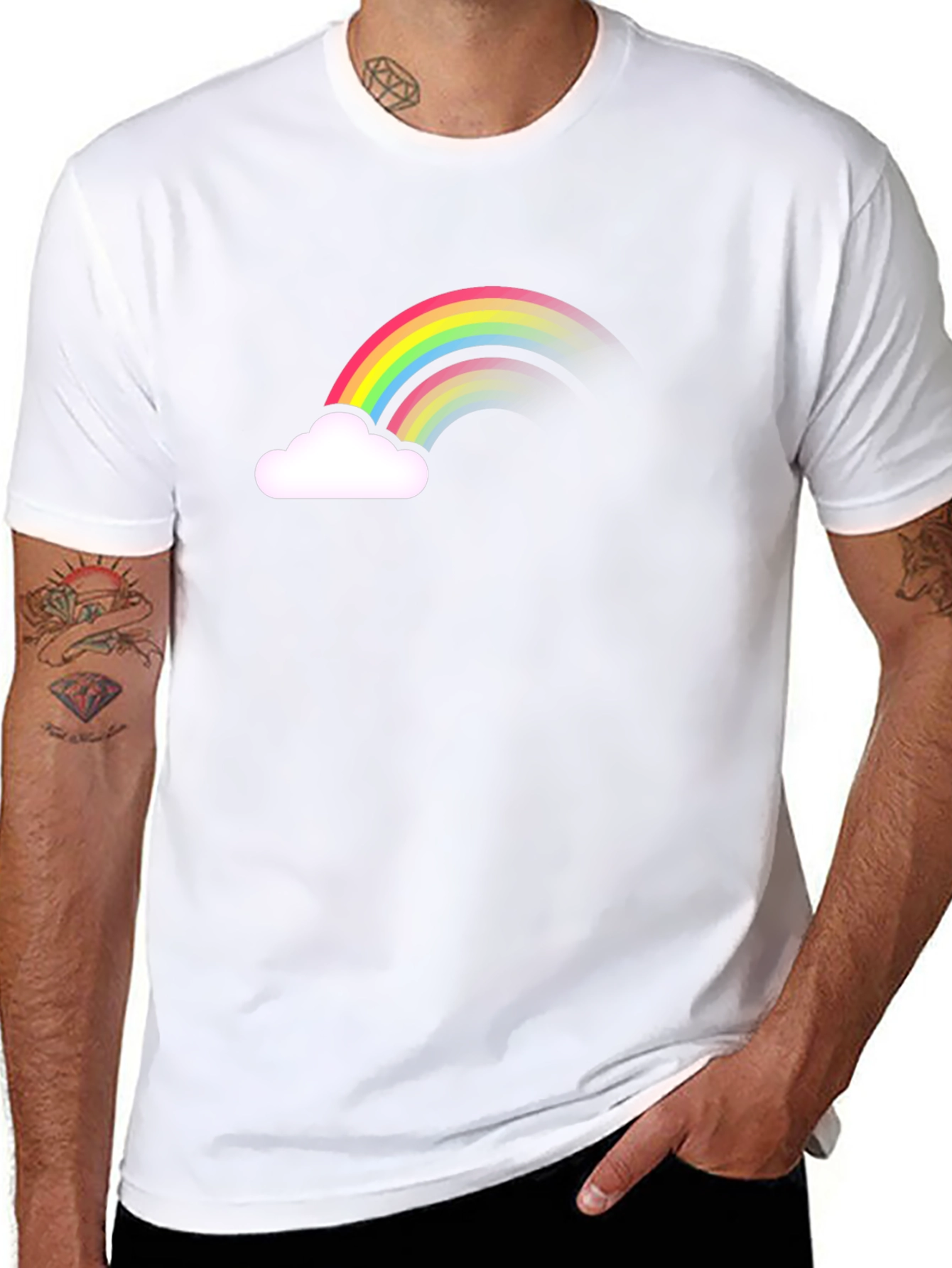 Rainbow Cloud Graphic Tee - Black Cotton Comfort
