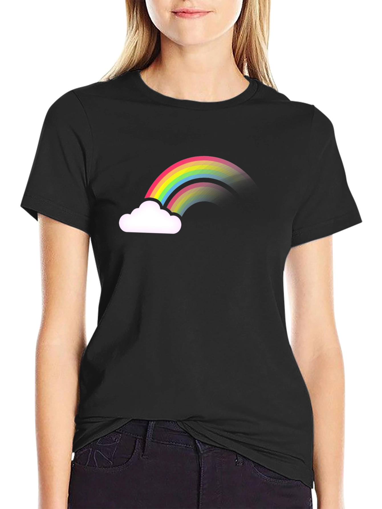 Rainbow Cloud Graphic Tee - Black Cotton Comfort