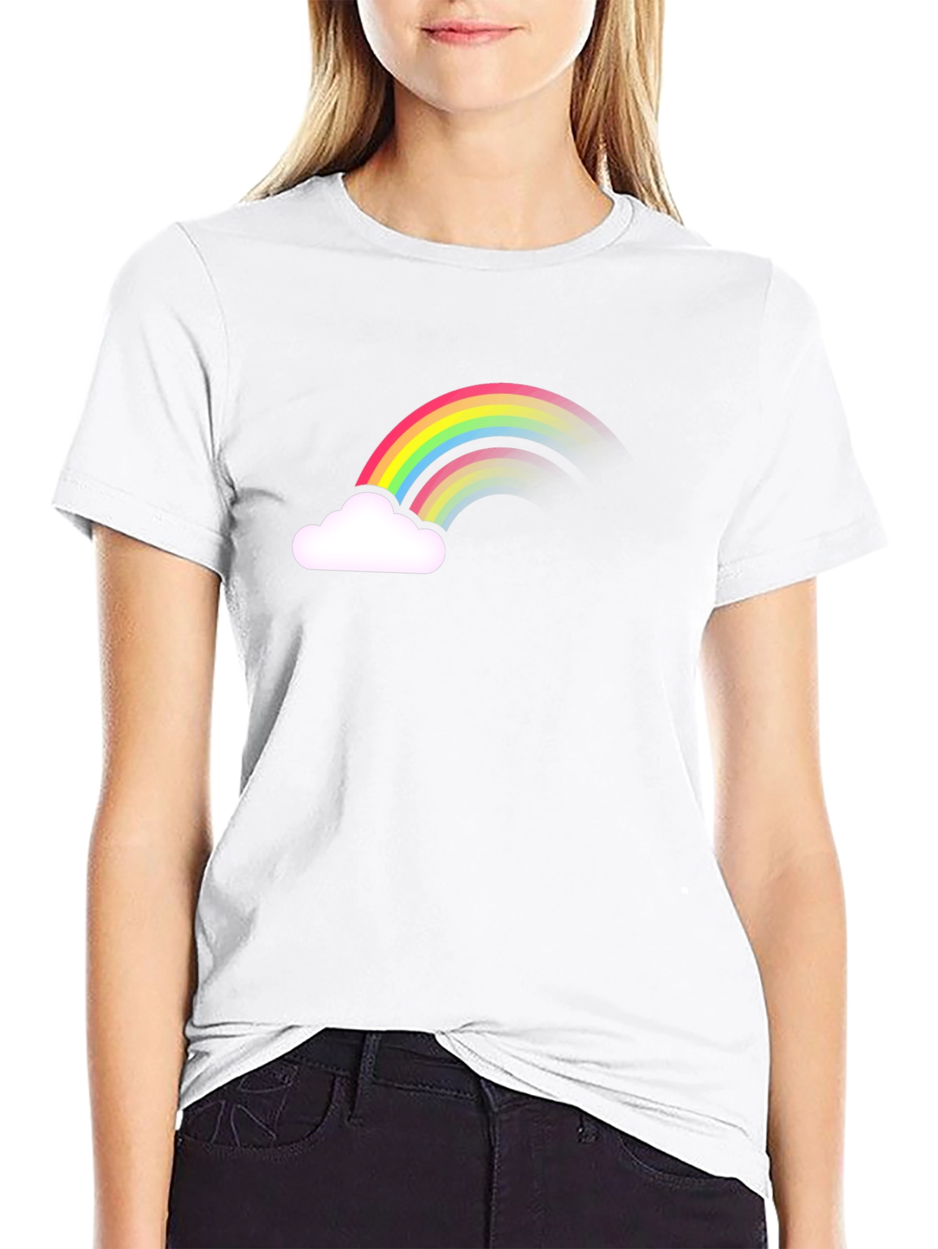Rainbow Cloud Graphic Tee - Black Cotton Comfort