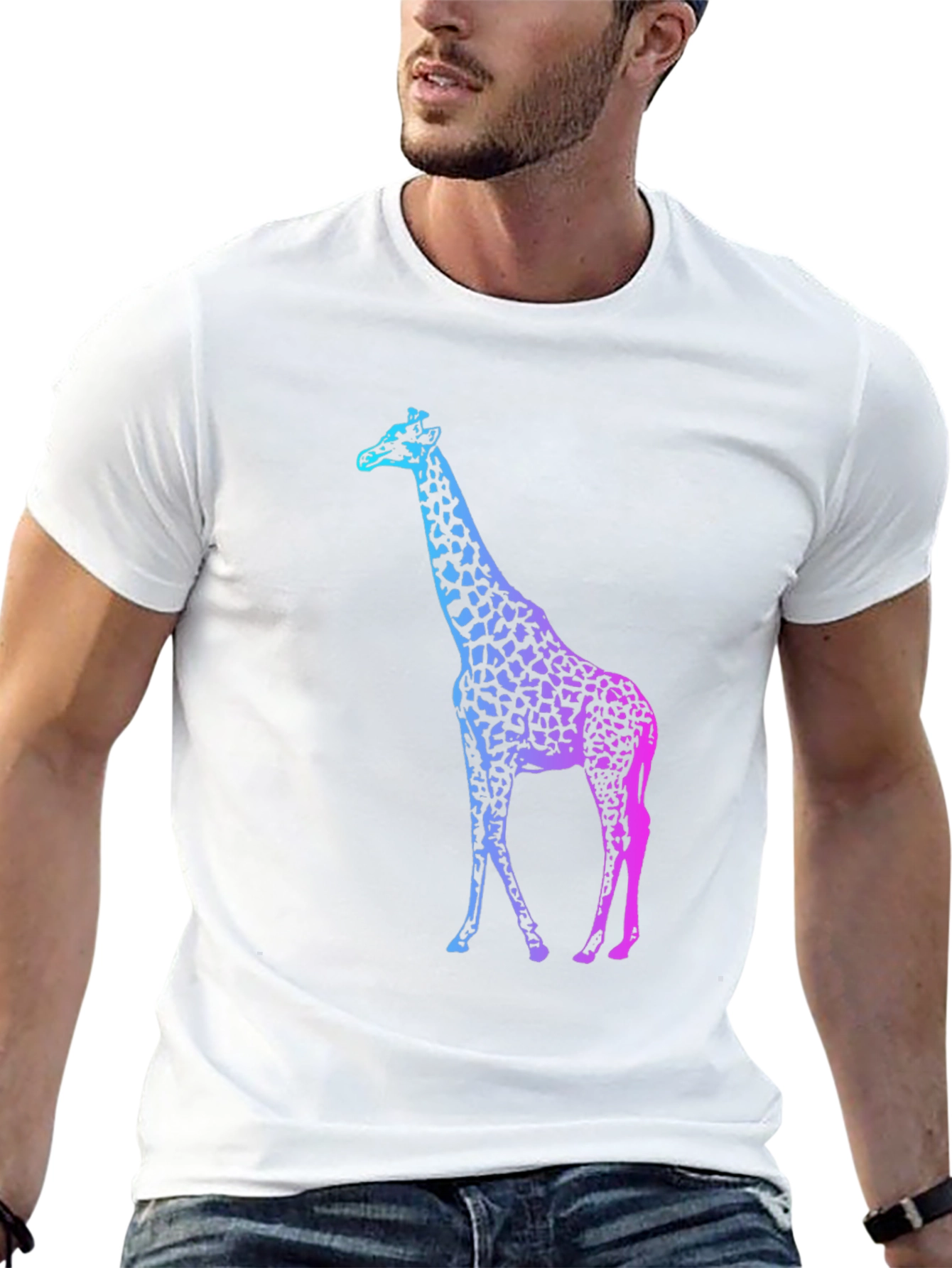 Gradient Giraffe Print Black T-Shirt