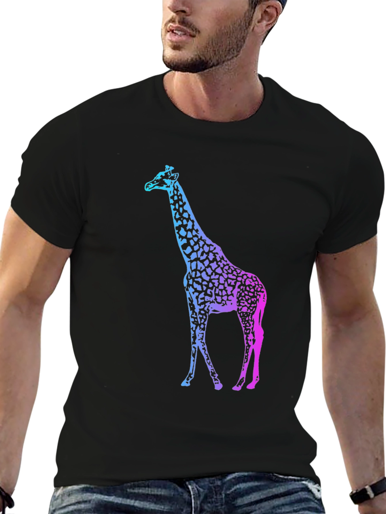 Gradient Giraffe Print Black T-Shirt