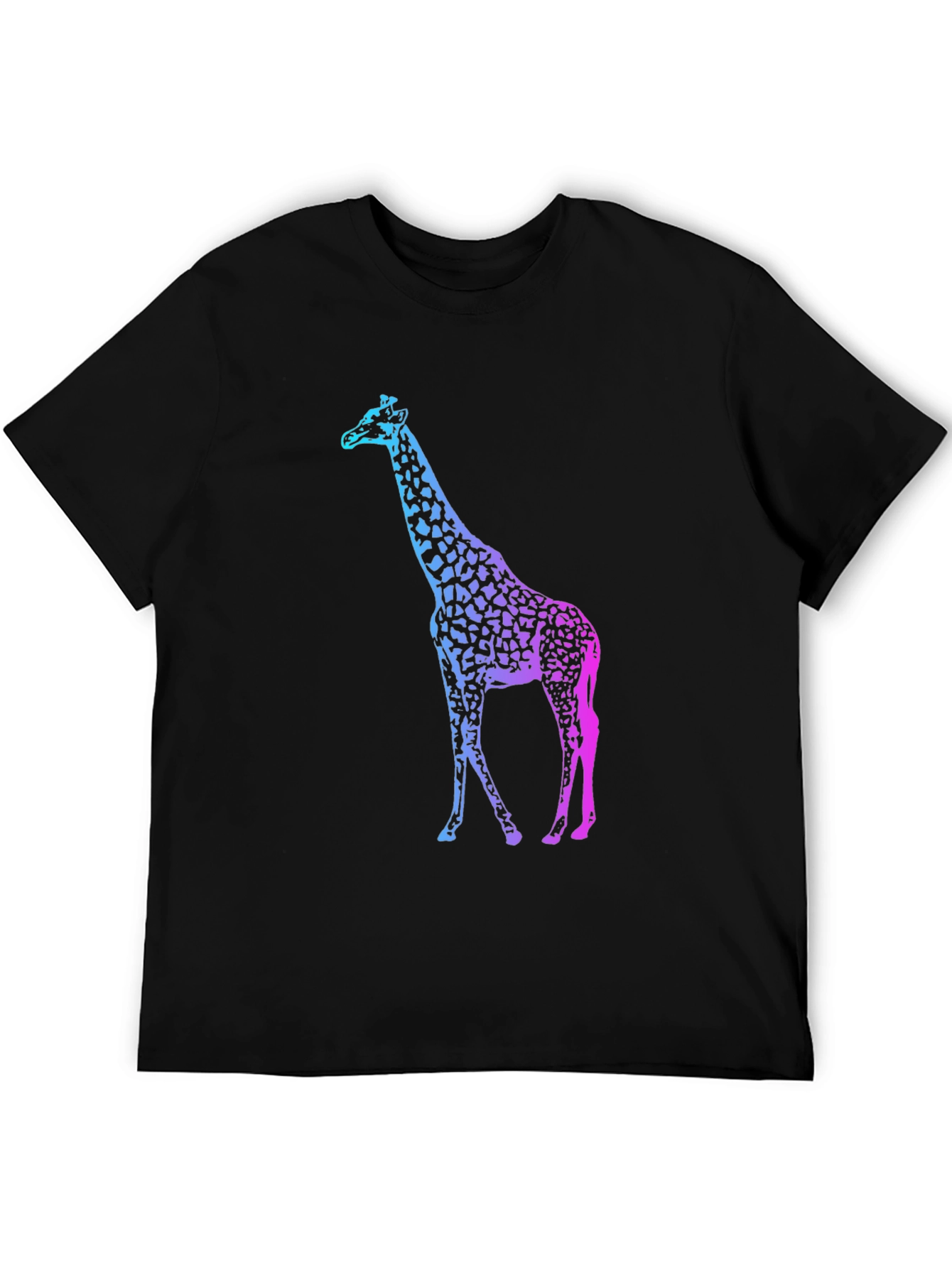 Gradient Giraffe Print Black T-Shirt