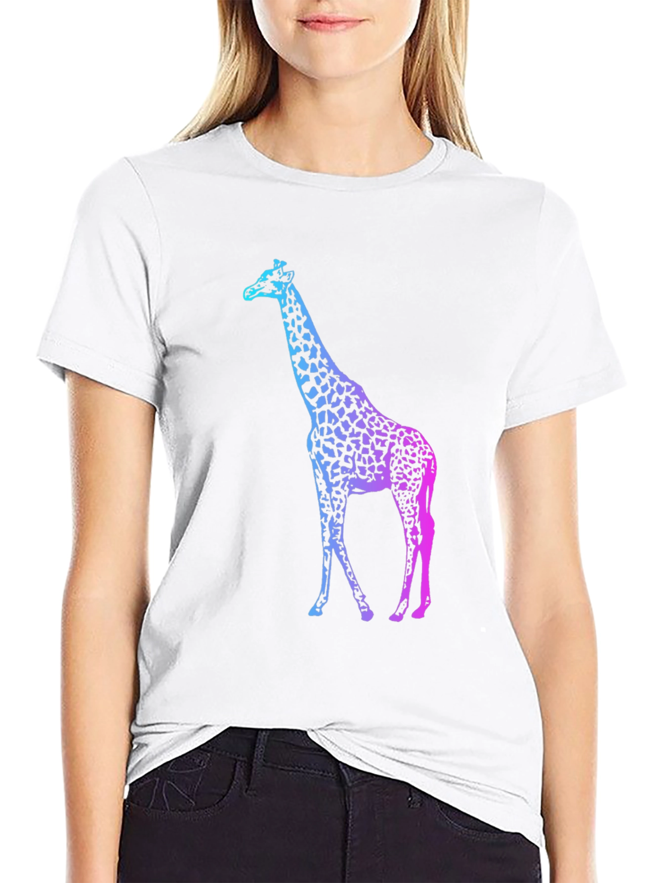 Gradient Giraffe Print Black T-Shirt