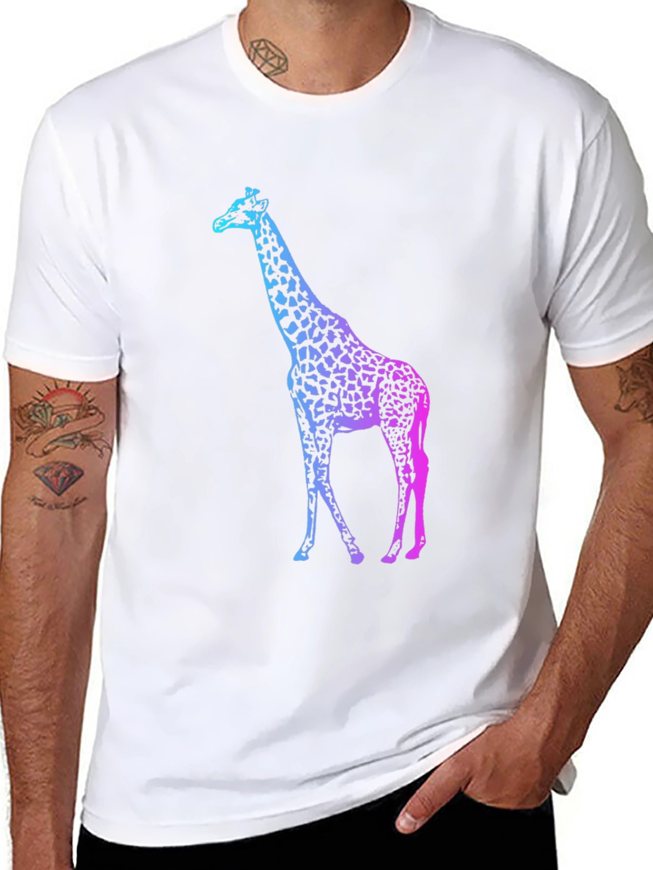 Gradient Giraffe Print Black T-Shirt