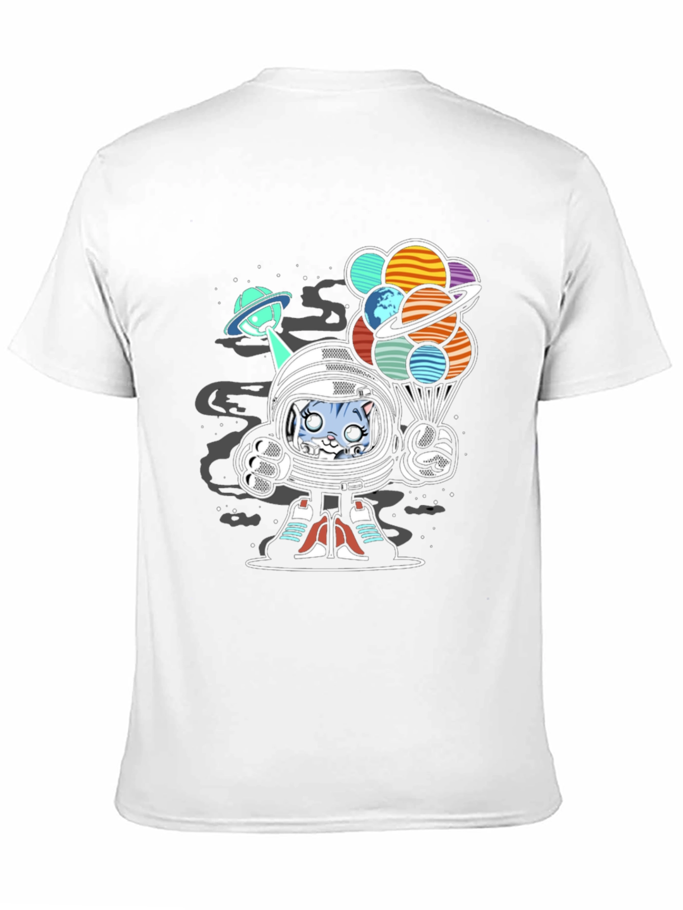 Astronaut Cat Planet Balloons Graphic Tee