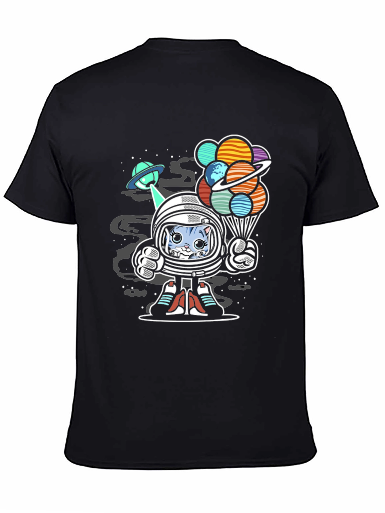 Astronaut Cat Planet Balloons Graphic Tee