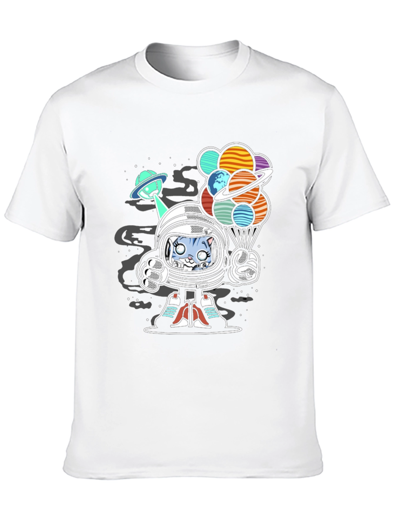 Astronaut Cat Planet Balloons Graphic Tee