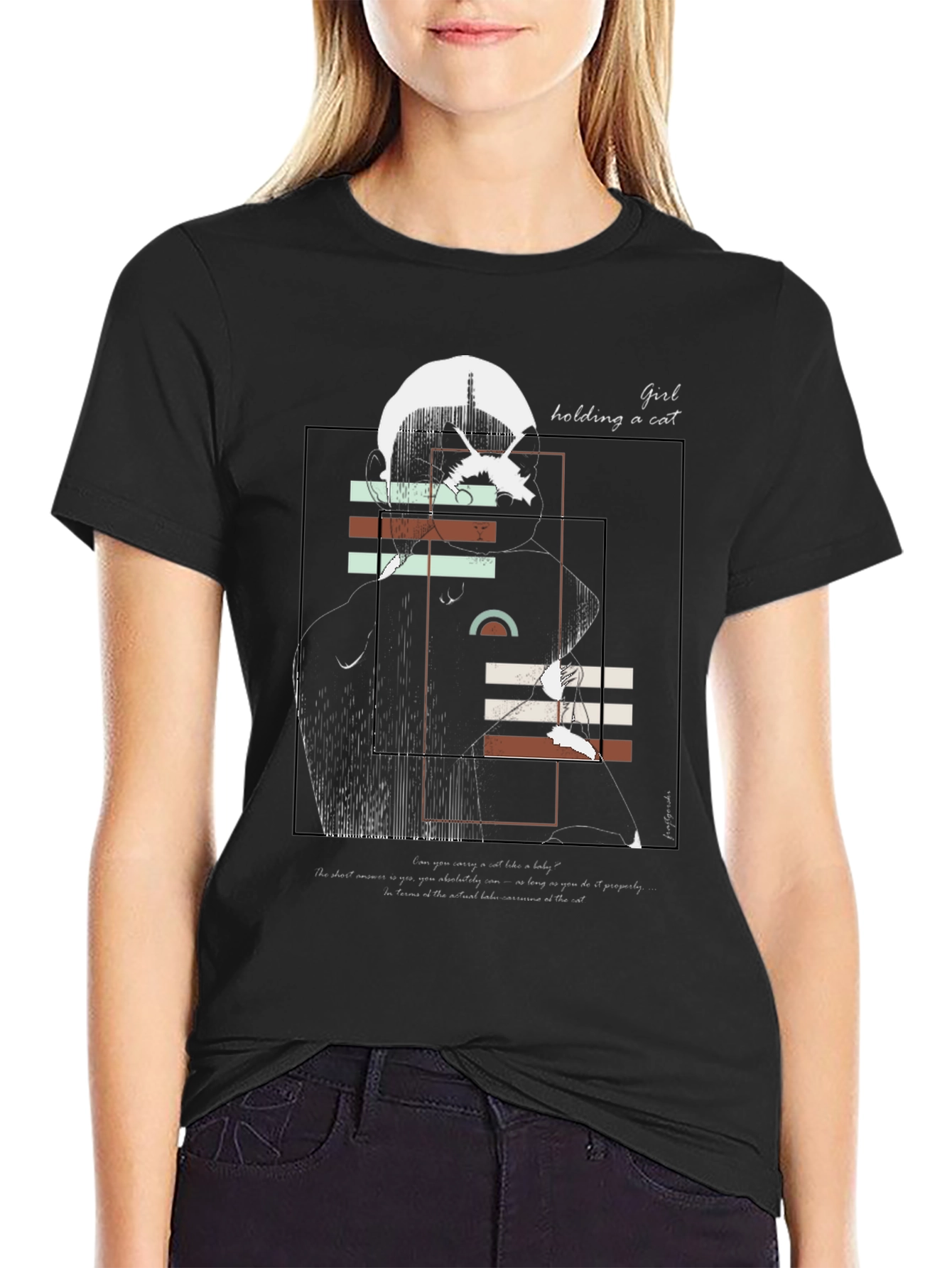Girl Holding a Cat Graphic Tee