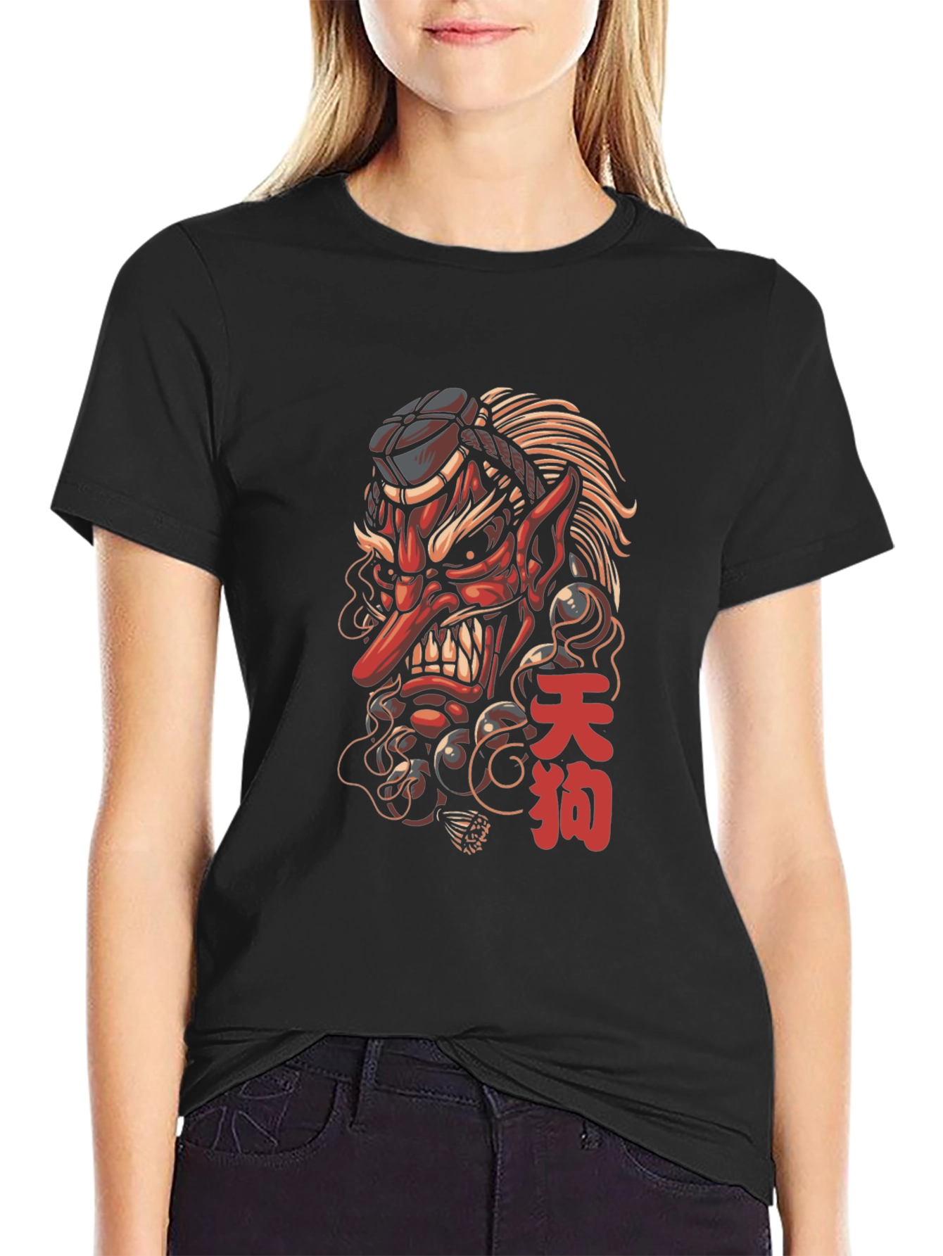Tengu Mask Graphic Tee - Japanese Folklore Design