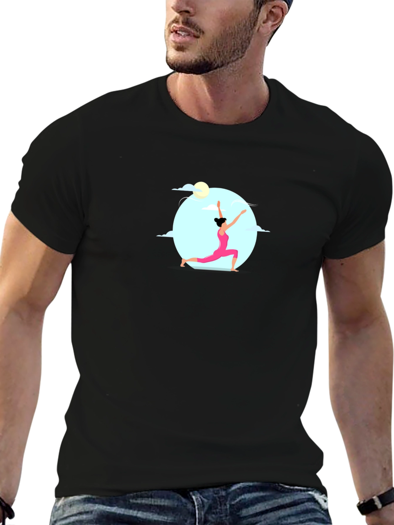 Yoga Pose Graphic Tee - Black Cotton Shirt
