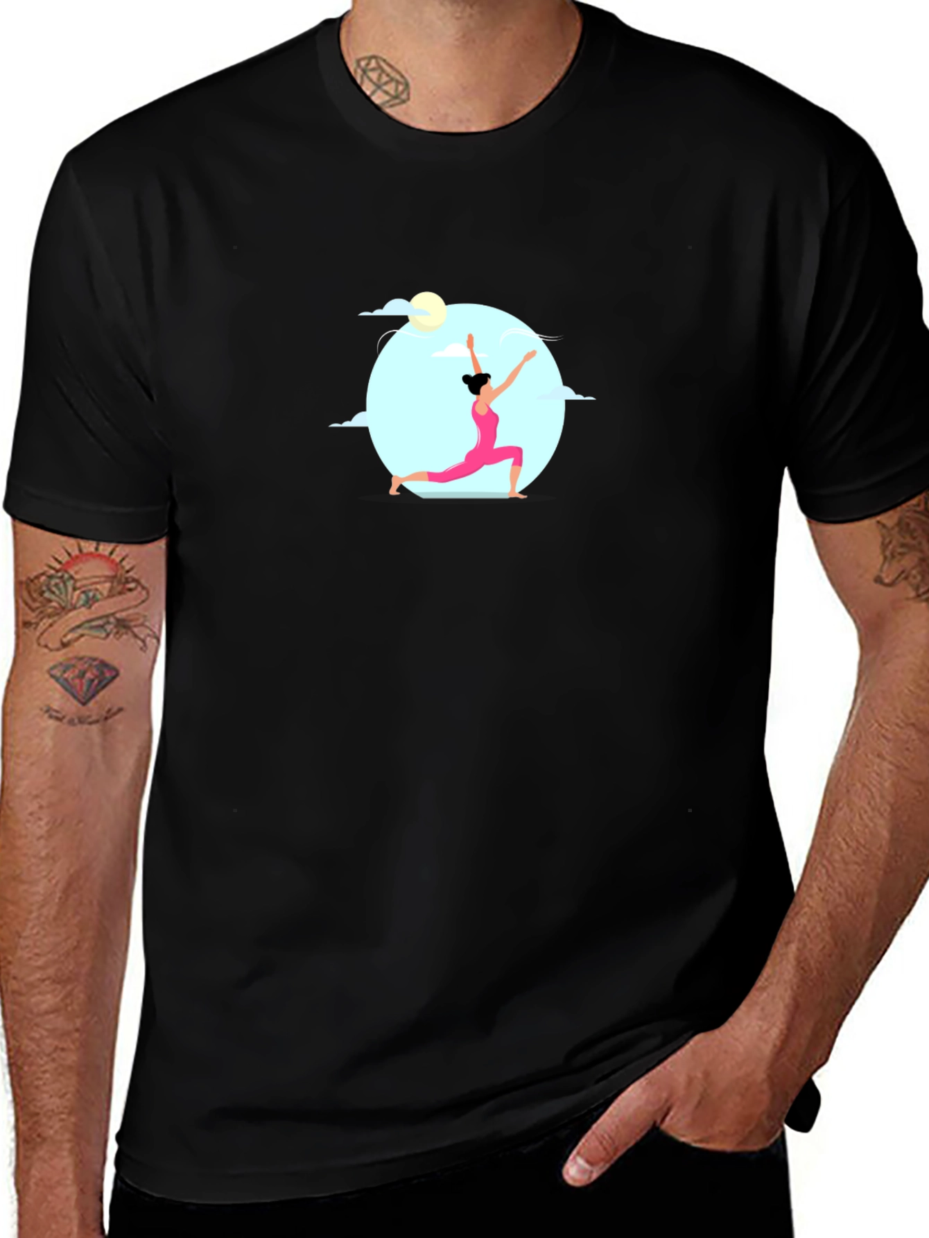 Yoga Pose Graphic Tee - Black Cotton Shirt