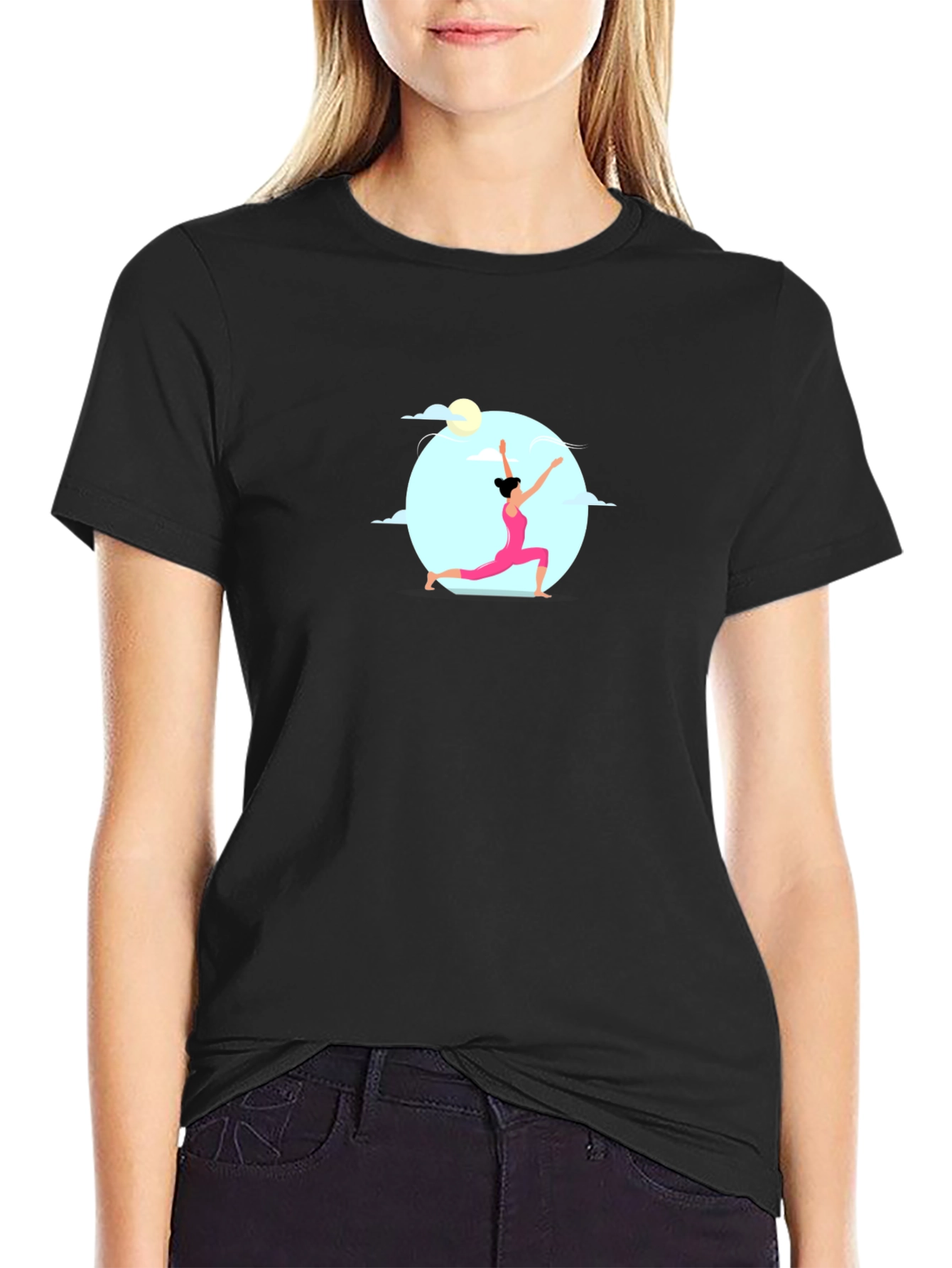 Yoga Pose Graphic Tee - Black Cotton Shirt