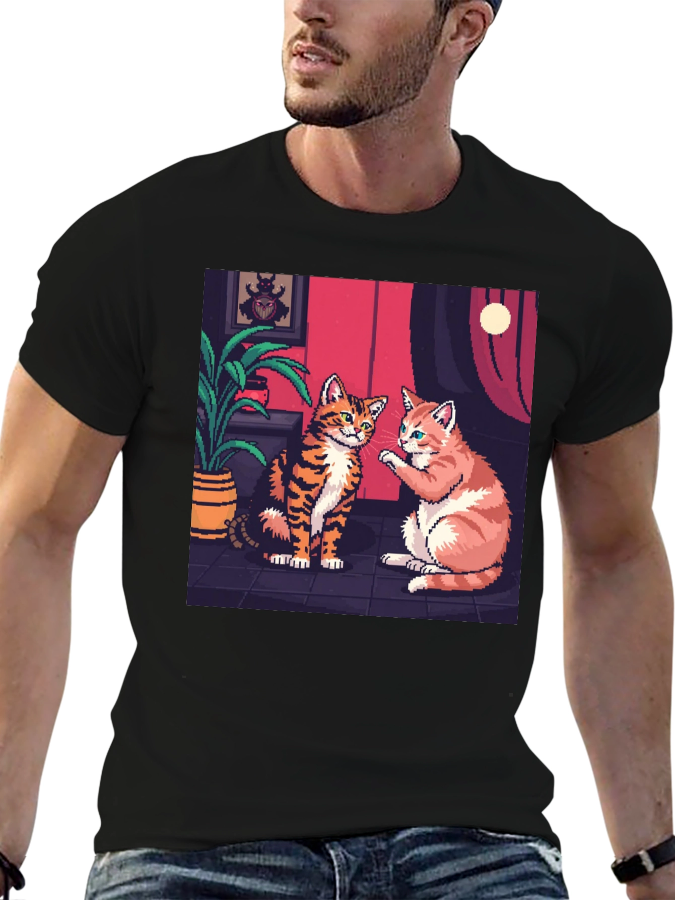 Pixel Art Cats Graphic Tee - Retro Style!