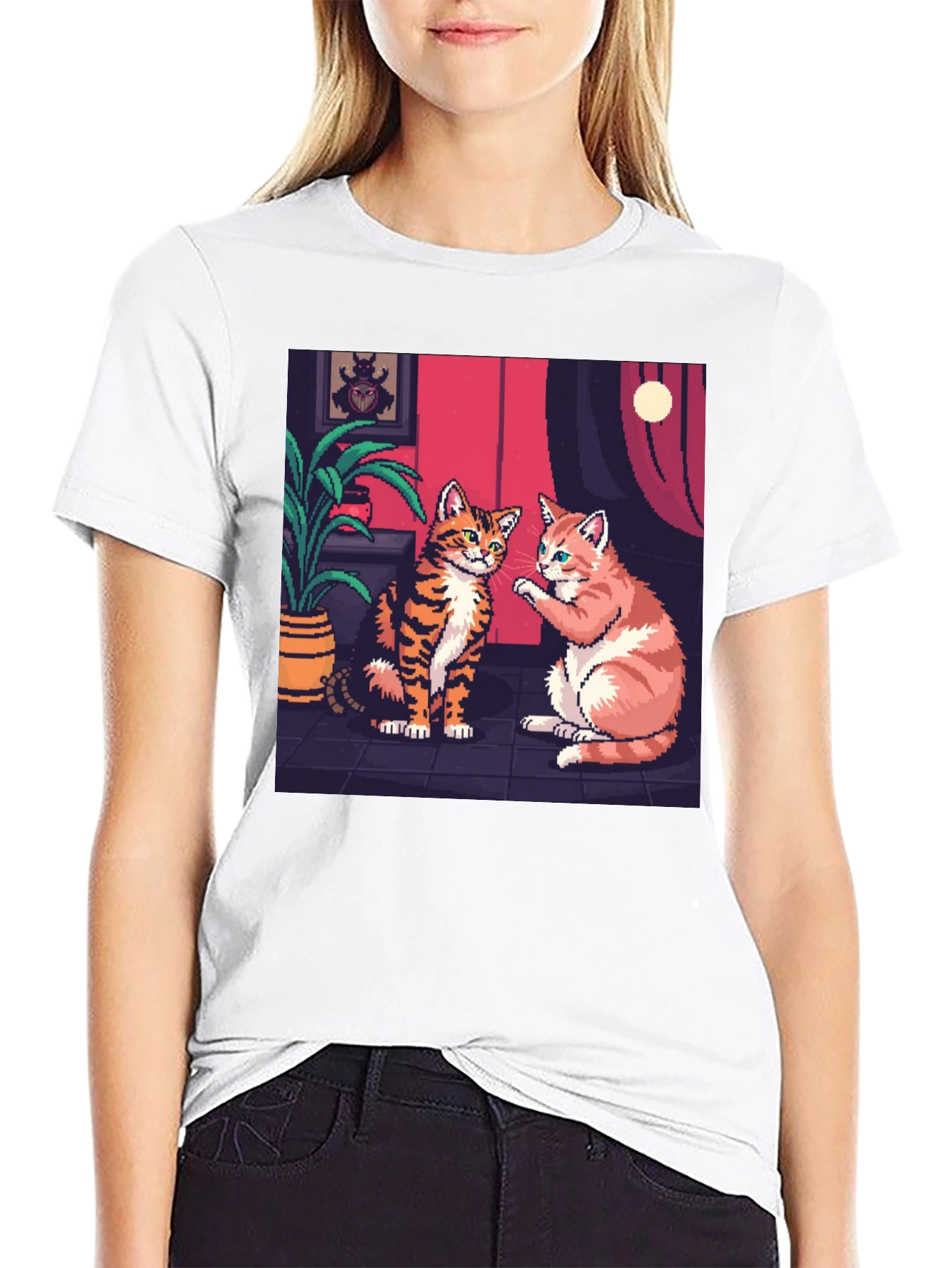 Pixel Art Cats Graphic Tee - Retro Style!