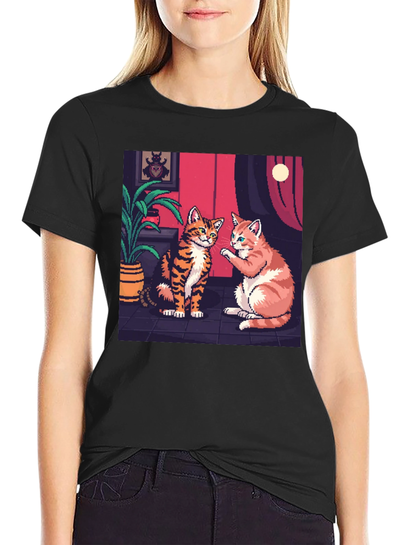Pixel Art Cats Graphic Tee - Retro Style!