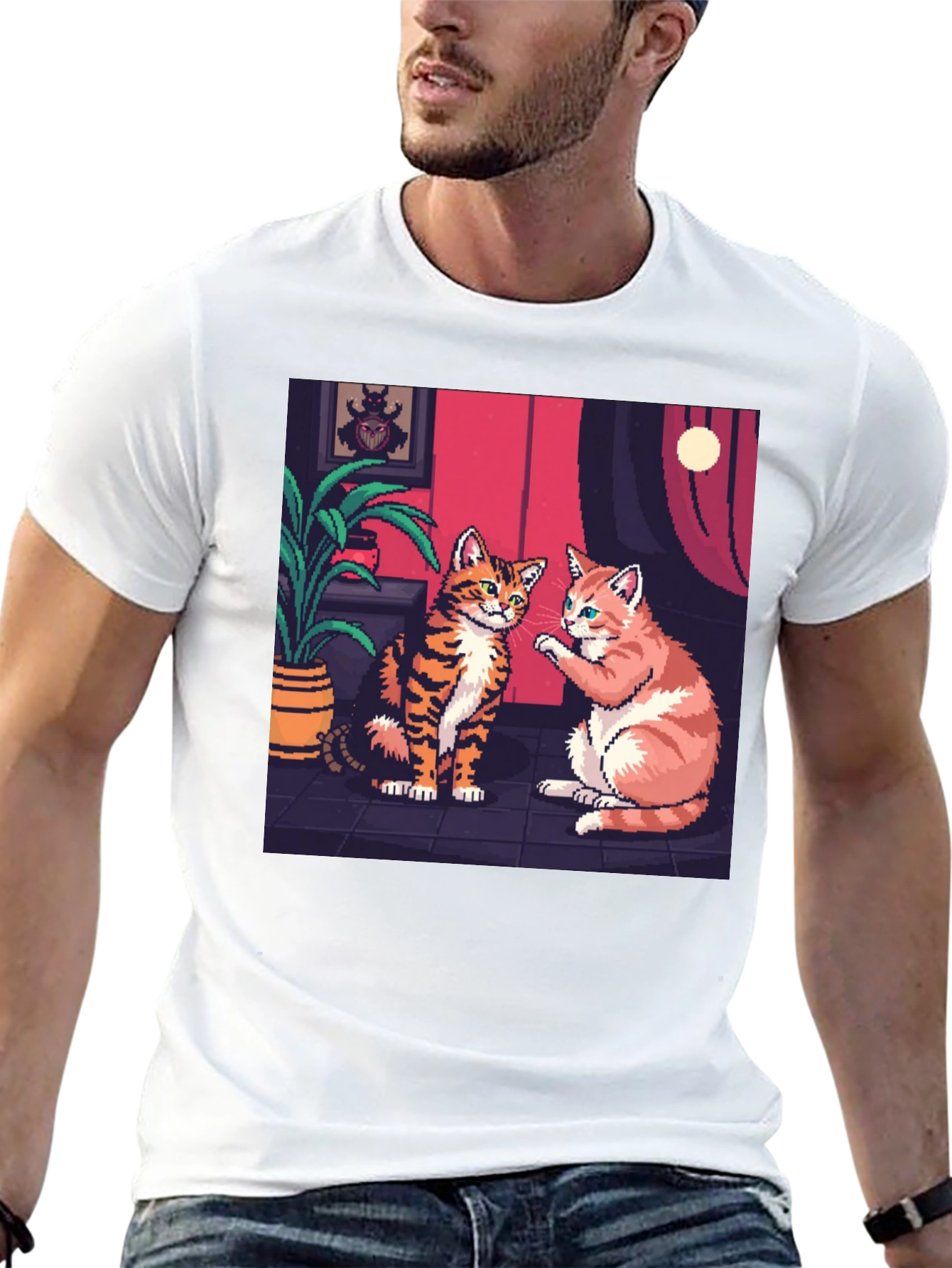 Pixel Art Cats Graphic Tee - Retro Style!