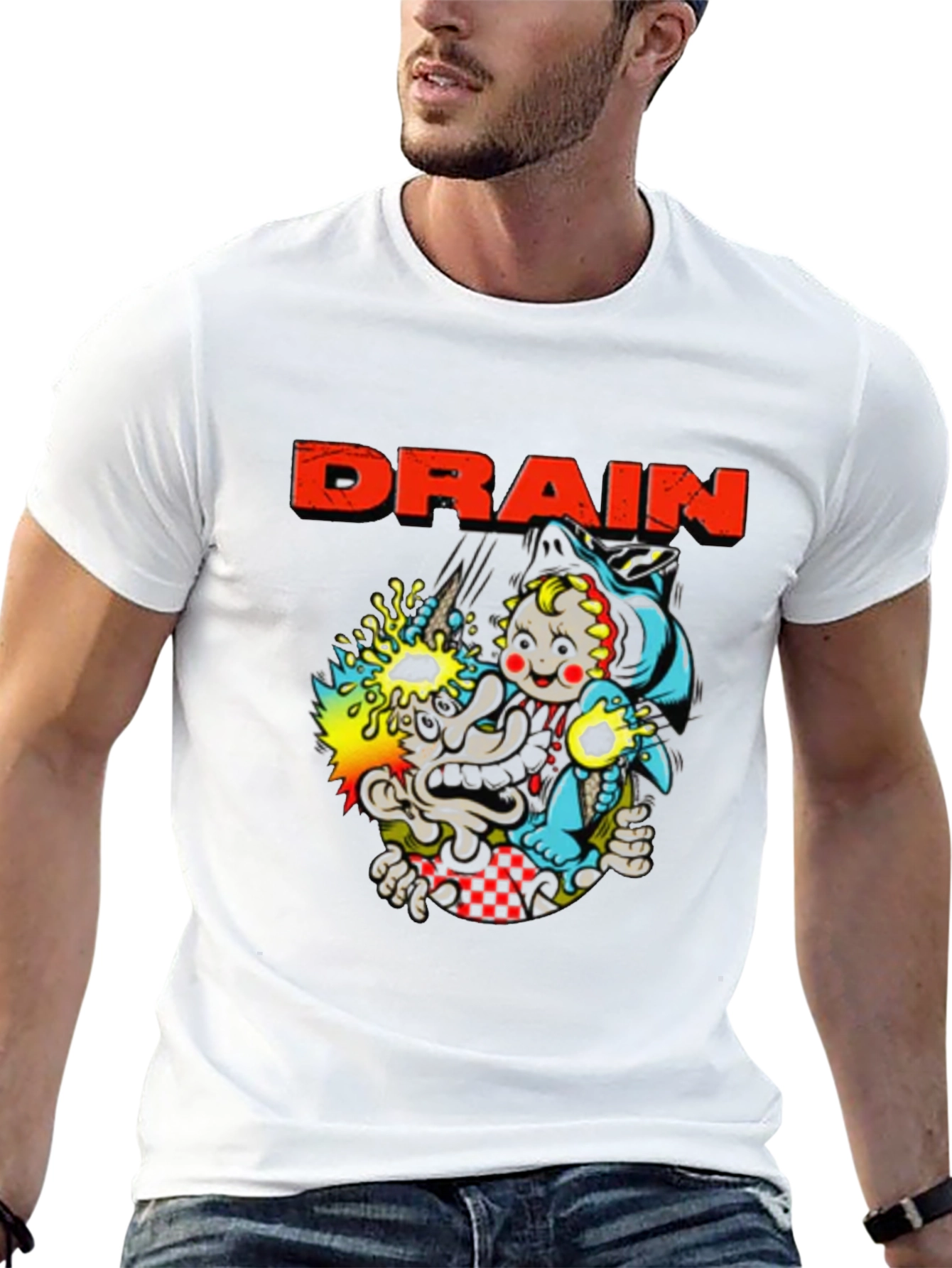 Drain Cartoon Graphic Black T-Shirt