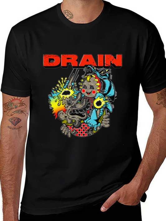 Drain Cartoon Graphic Black T-Shirt