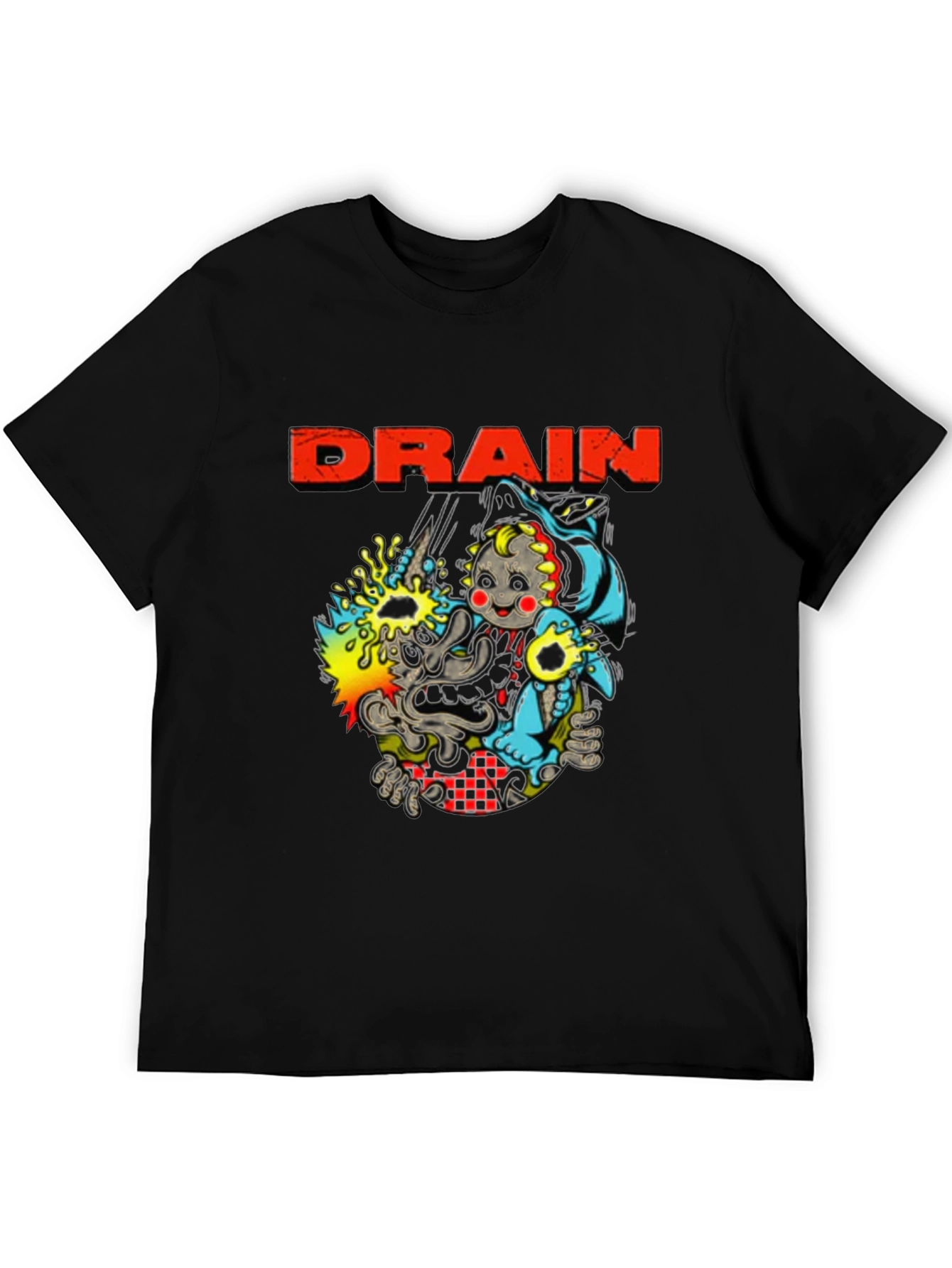 Drain Cartoon Graphic Black T-Shirt