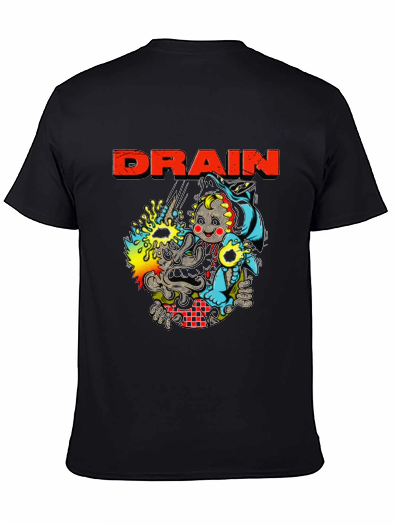 Drain Cartoon Graphic Black T-Shirt