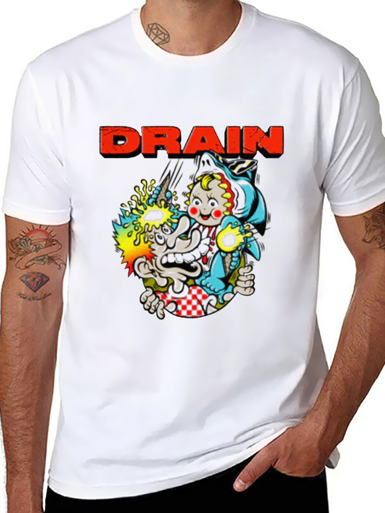 Drain Cartoon Graphic Black T-Shirt