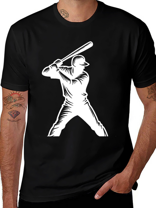 Baseball Player Graphic Tee - Black Casual T-Shirt