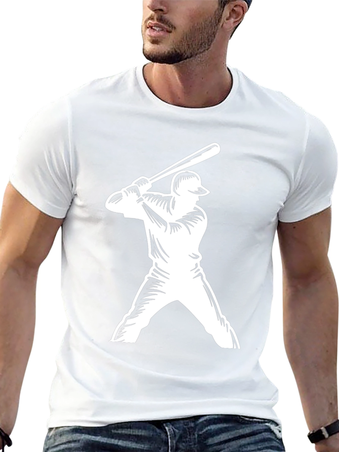 Baseball Player Graphic Tee - Black Casual T-Shirt