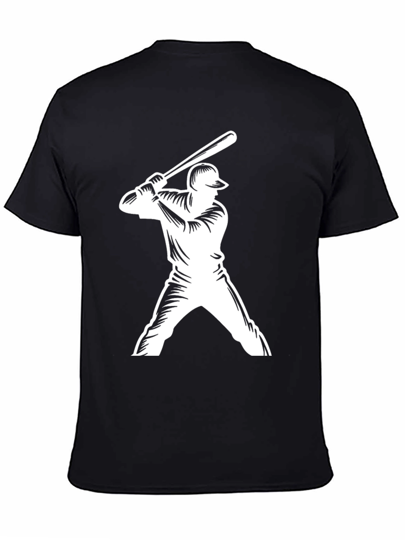 Baseball Player Graphic Tee - Black Casual T-Shirt